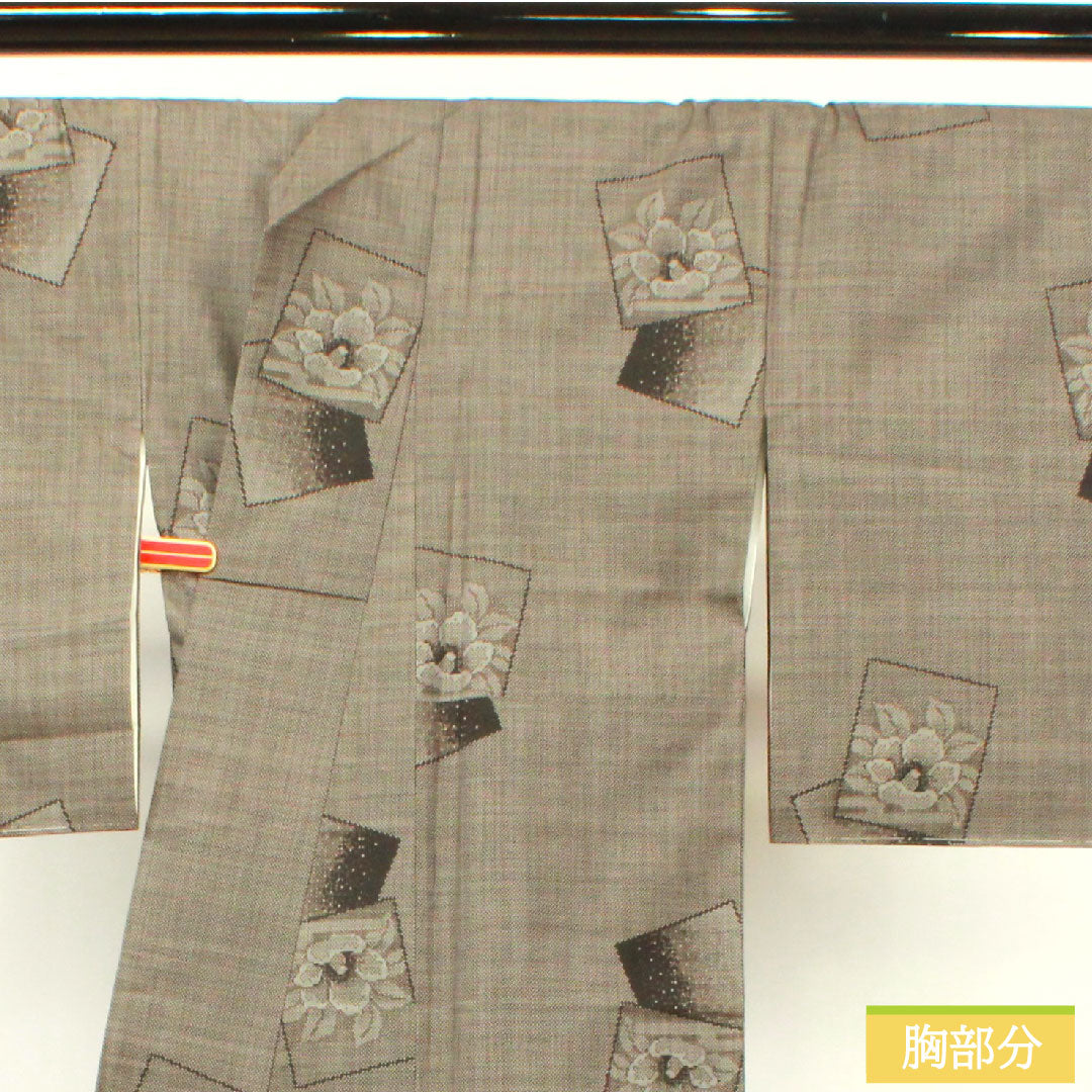Silk pongee, Length 170.5cm, Sleeve length 67.5cm, Oshima pongee, 7 marks, Floral pattern, With basting thread, A rank, Lined, Brown, 1116003753614