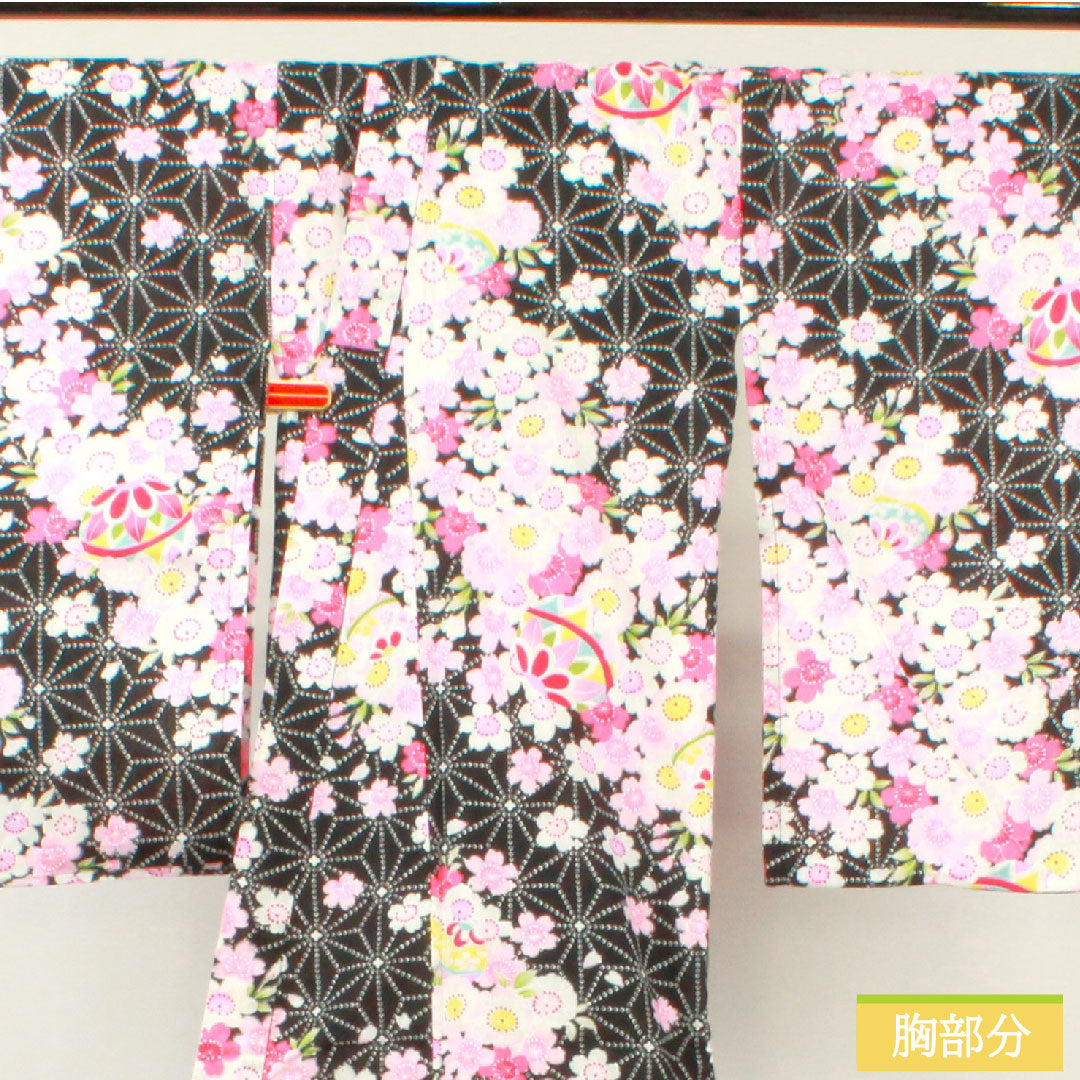 Yukata Cotton Length 137.5cm Sleeve length 61.5cm S rank Single layer Black Cherry blossom Asanoha 1118005032110