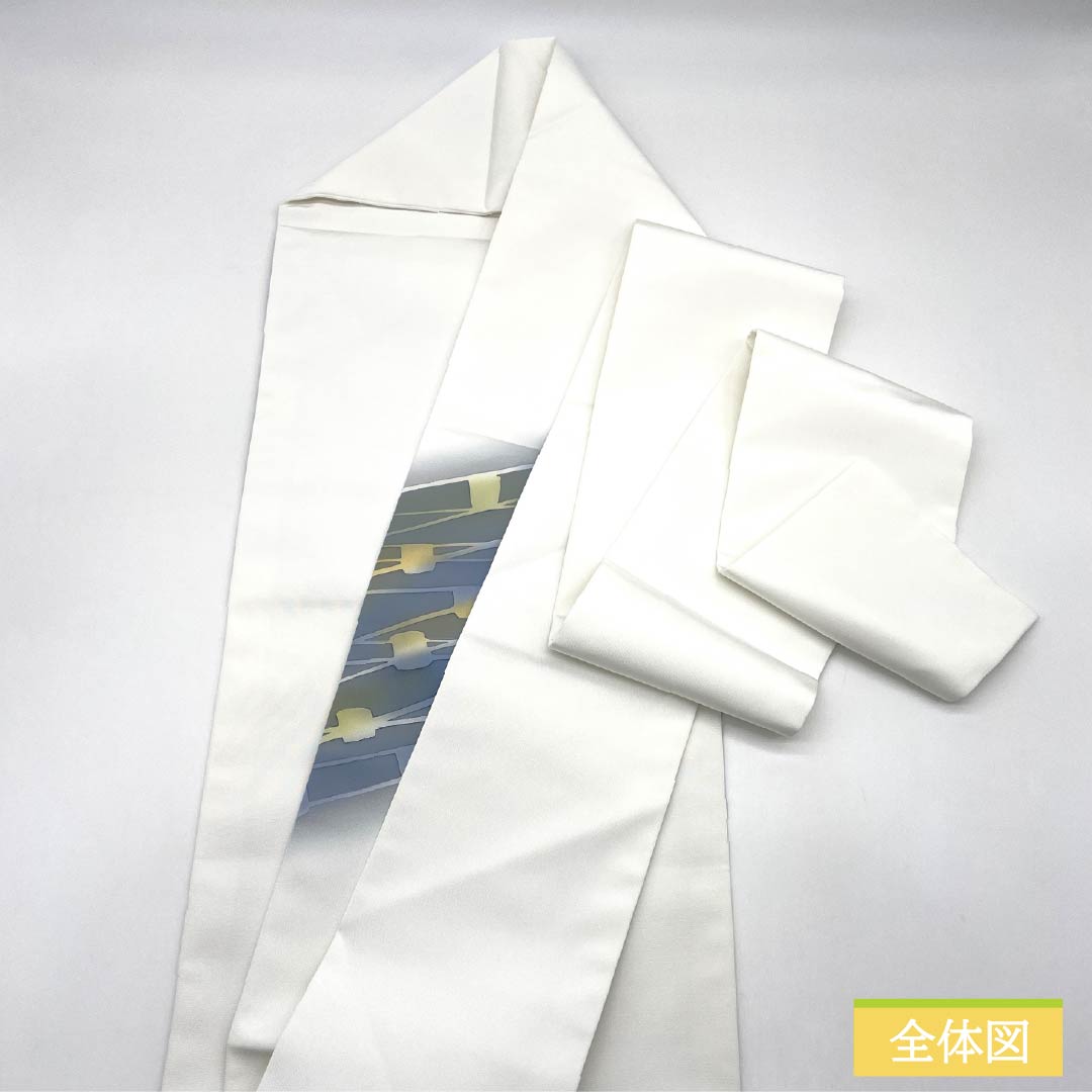 Nagoya Obi, Polyester, S-Rank, Abstract Pattern, Dyed Obi, Length 367cm, Pointed Pattern, Casual, White, 1124010832311, Nagoya Style