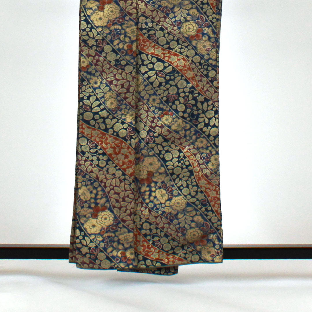 小紋 身丈159cm 裄丈63cm 袷  辻ヶ花 洗える着物  ポリ Sランク 紺系 1115000902318