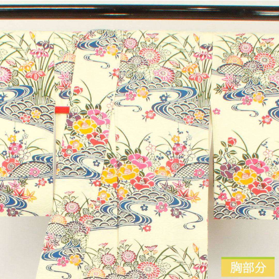 Komon, pure silk, length 166.5cm, sleeve length 65.5cm, lined, milky white, Kyoto Bingata, auspicious motif, S rank, white, 1115004412511