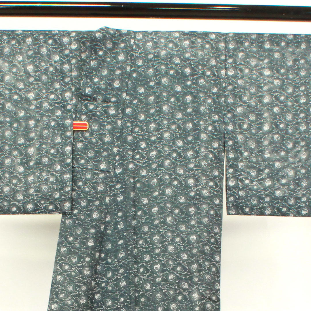 Summer kimono, polyester, small pattern, length 162.5cm, sleeve length 62.5cm, iron gray, abstract pattern, washable kimono, silk, S rank, black, 1132000542410