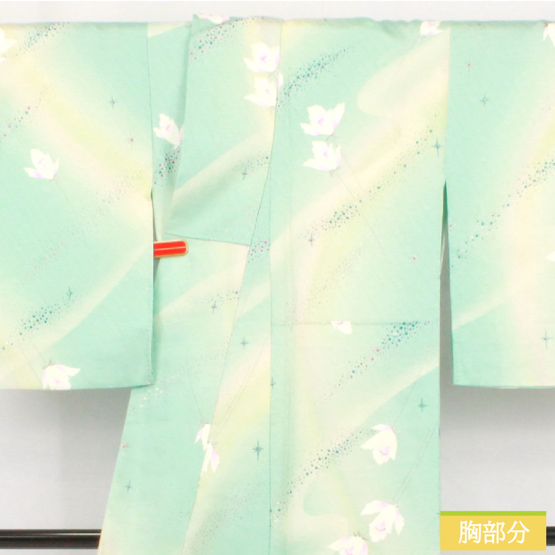 Komon, pure silk, length 157cm, sleeve length 63cm, lined, abstract flower, silver glaze finish, S rank, light blue, 1115004902324