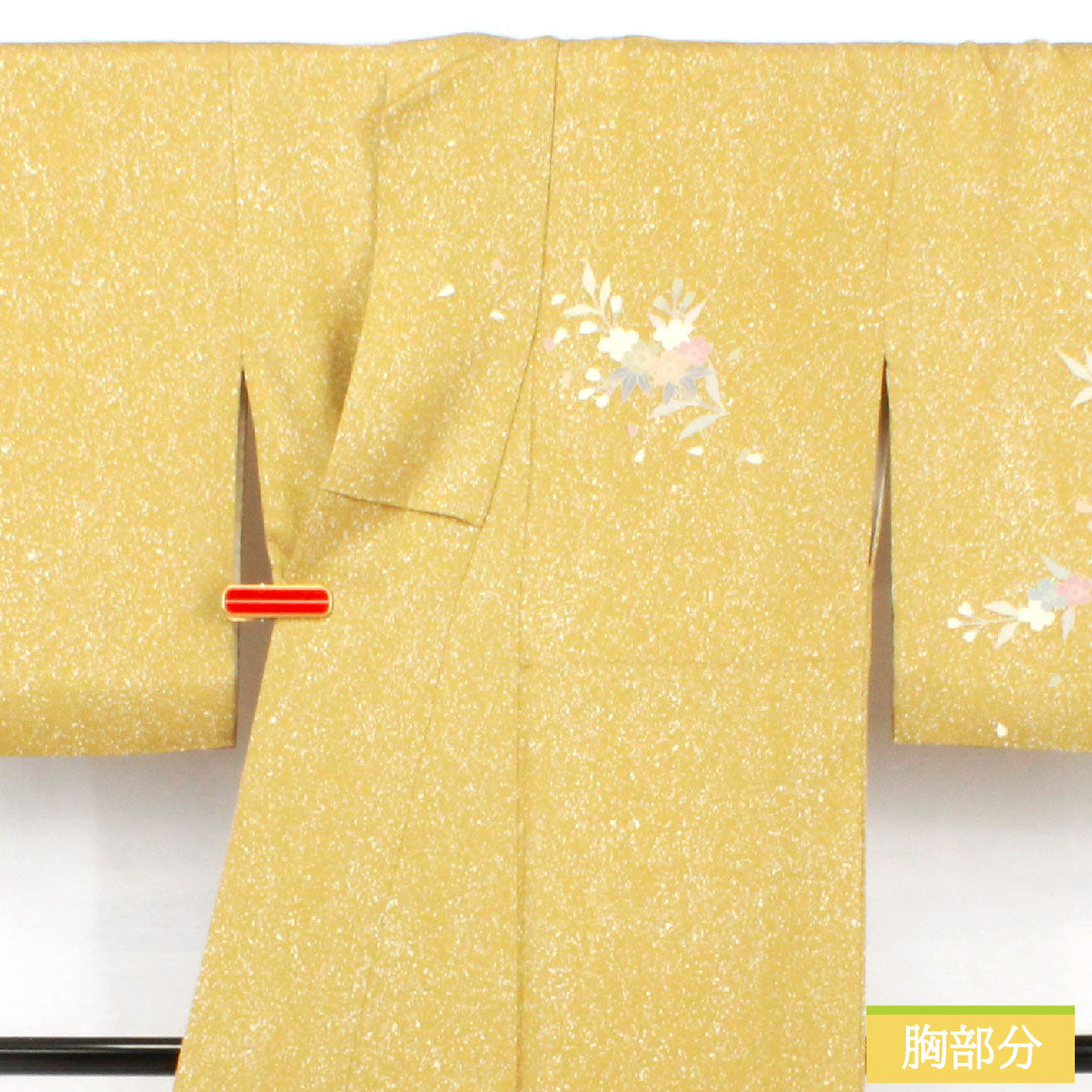 訪問着 正絹 袷 身丈160.5cm 裄丈65.5cm 梨子色（なしいろ） 京友禅 タタキ染 桜 Sランク 黄系 1112005622423