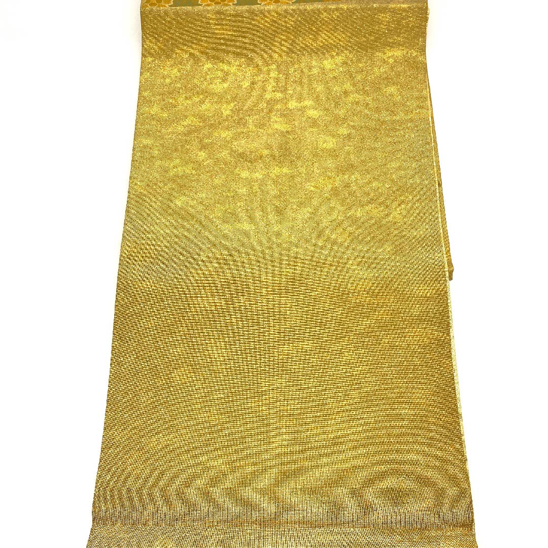 袋帯 金色 正倉院文様 宝相華 扇面 帯丈438cm 正絹 Aランク 六通 フォーマル 金系 1123002863321