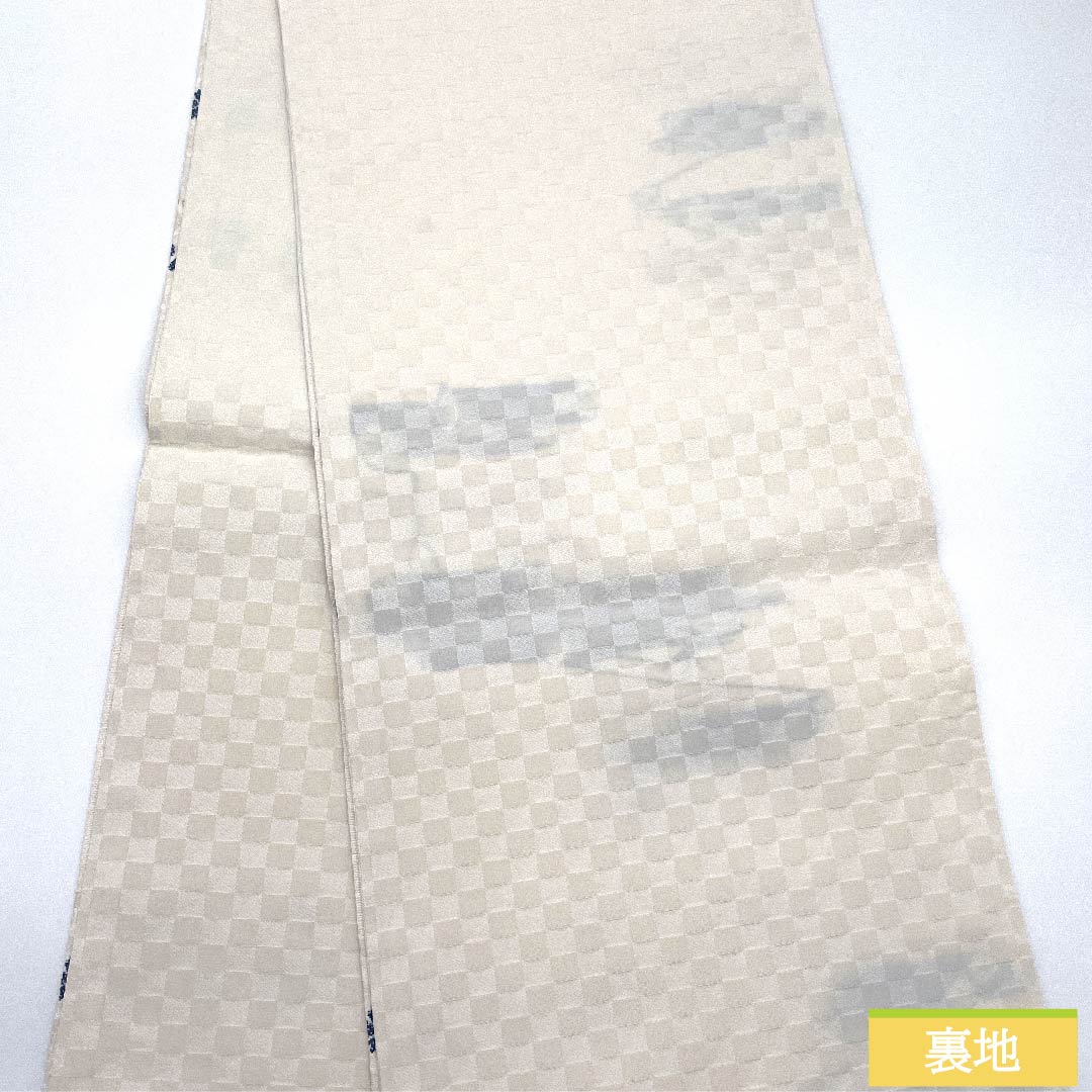 【未仕立】袋帯 正絹 NEWランク 胡粉色（ごふんいろ） 小花模様 市松模様 葡萄  帯丈474cm 六通 セミフォーマル 白系 1123010641411