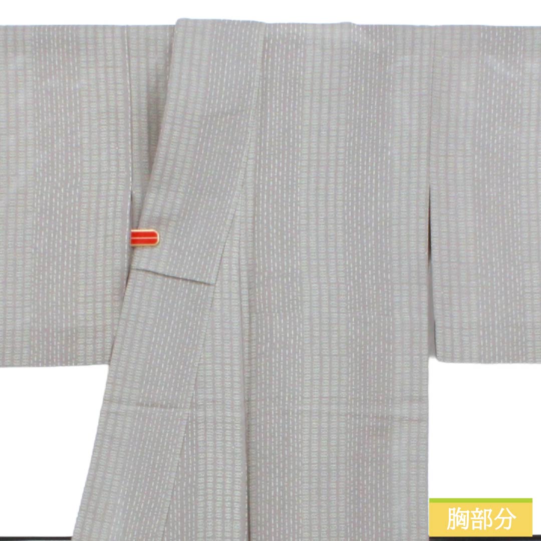 夏物 正絹 小紋 Sランク 身丈156cm 裄丈63.5cm 京極生壁色（きょうごくなまかべいろ） 江戸小紋 抽象模様 絽 グレー系 1132005082322