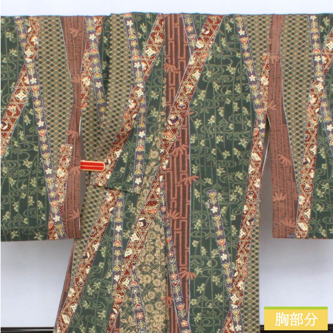 小紋 正絹 身丈162.5cm 裄丈66cm 袷 薩摩納戸色（さつまなんどいろ） 型染 吉祥文様 Sランク 緑系 1115006142419