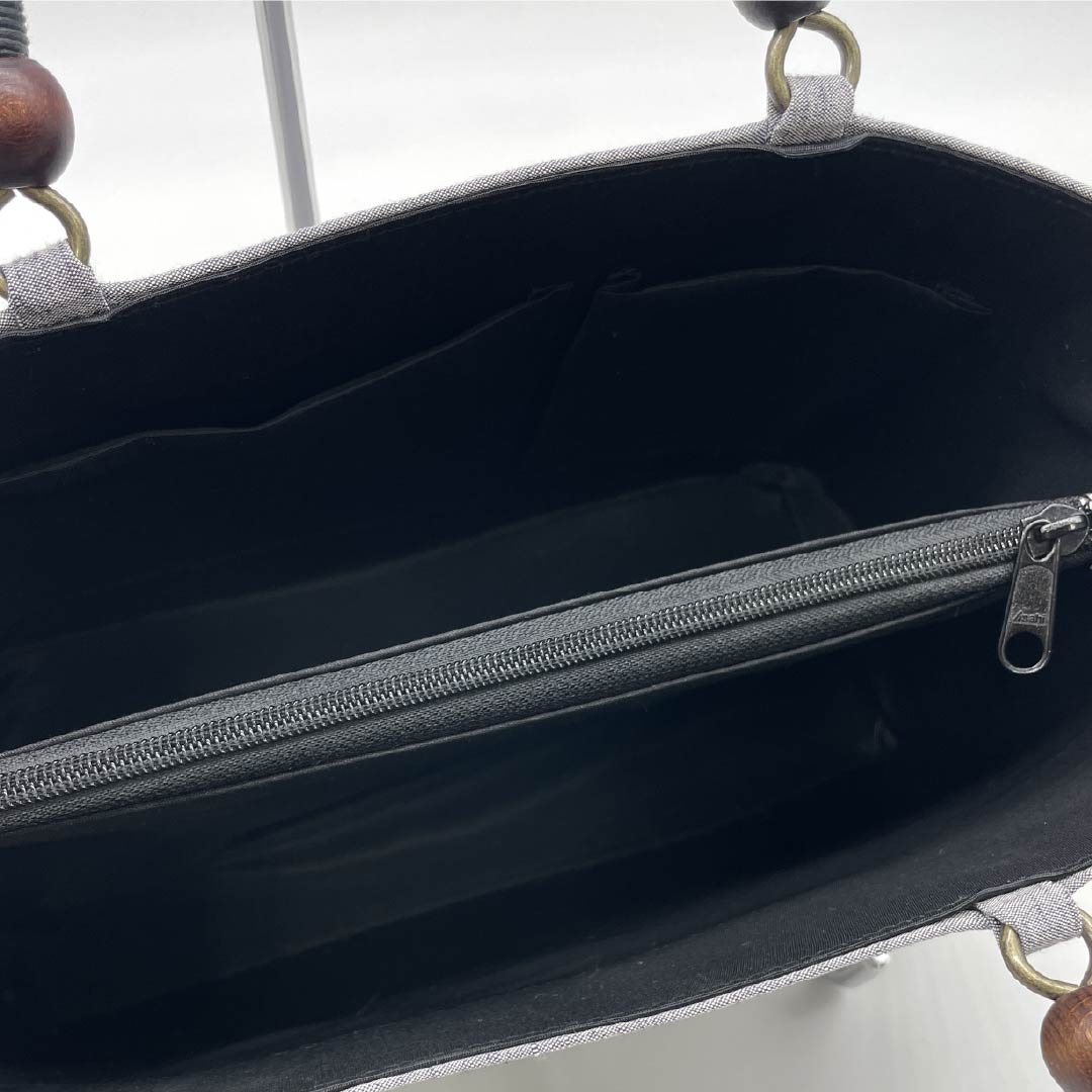 (Like New) Casual Japanese Style Bag, New Rank, Tsumugi Silk, Solid Color, Rikyu Bag, Gray, 113900123122