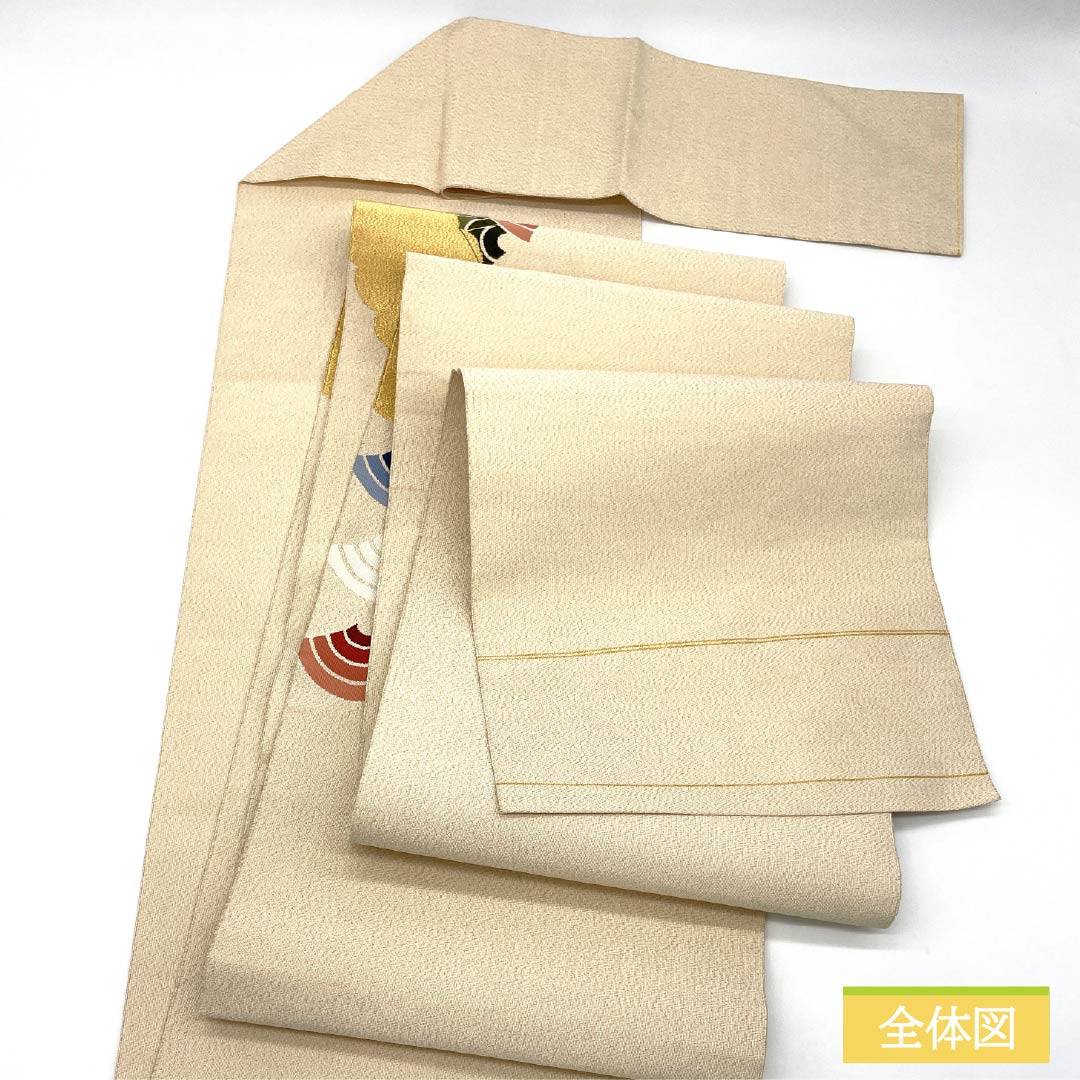 Nagoya Obi, Pure Silk, S-Rank, Tapestry Weave, Cloud Pattern, Seigaiha Pattern, 430cm Long, Gold Accents, Semi-Formal, Pine Needle Pattern, Item Number 1124010522421