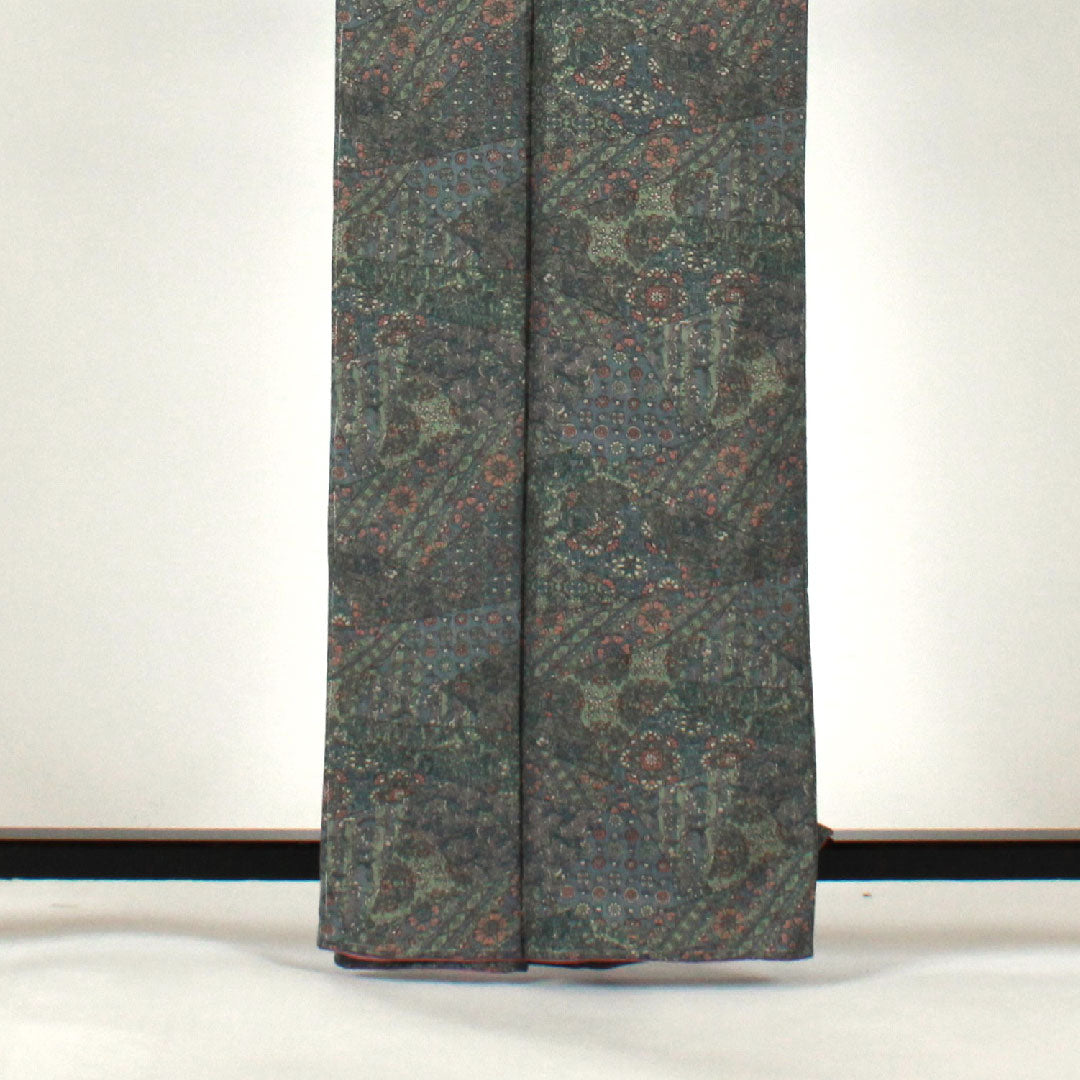 Komon, Length 160cm, Sleeve length 66cm, Awase, Diamond-shaped flowers, Polyester, S rank, Blue, 1115000942417