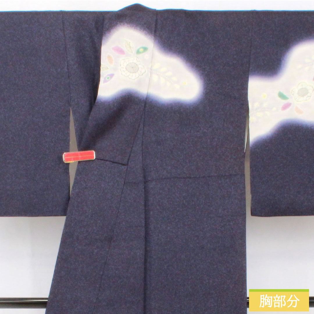 訪問着 正絹 袷 身丈154cm 裄丈63cm 鉄葡萄色（てつぶどういろ） 辻ヶ花 タタキ染 Aランク 紺系 1112005133218