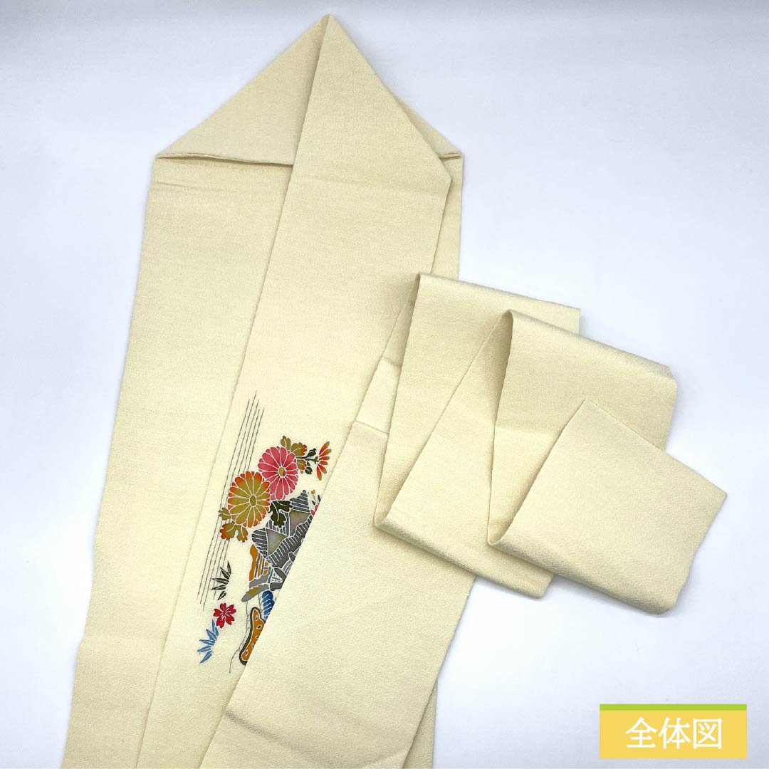 Nagoya obi, pure silk, milky white color, crepe fabric, dyed obi, pine, obi length 356cm, A rank, point pattern, semi-formal, cream color, 1124007293315, Nagoya style