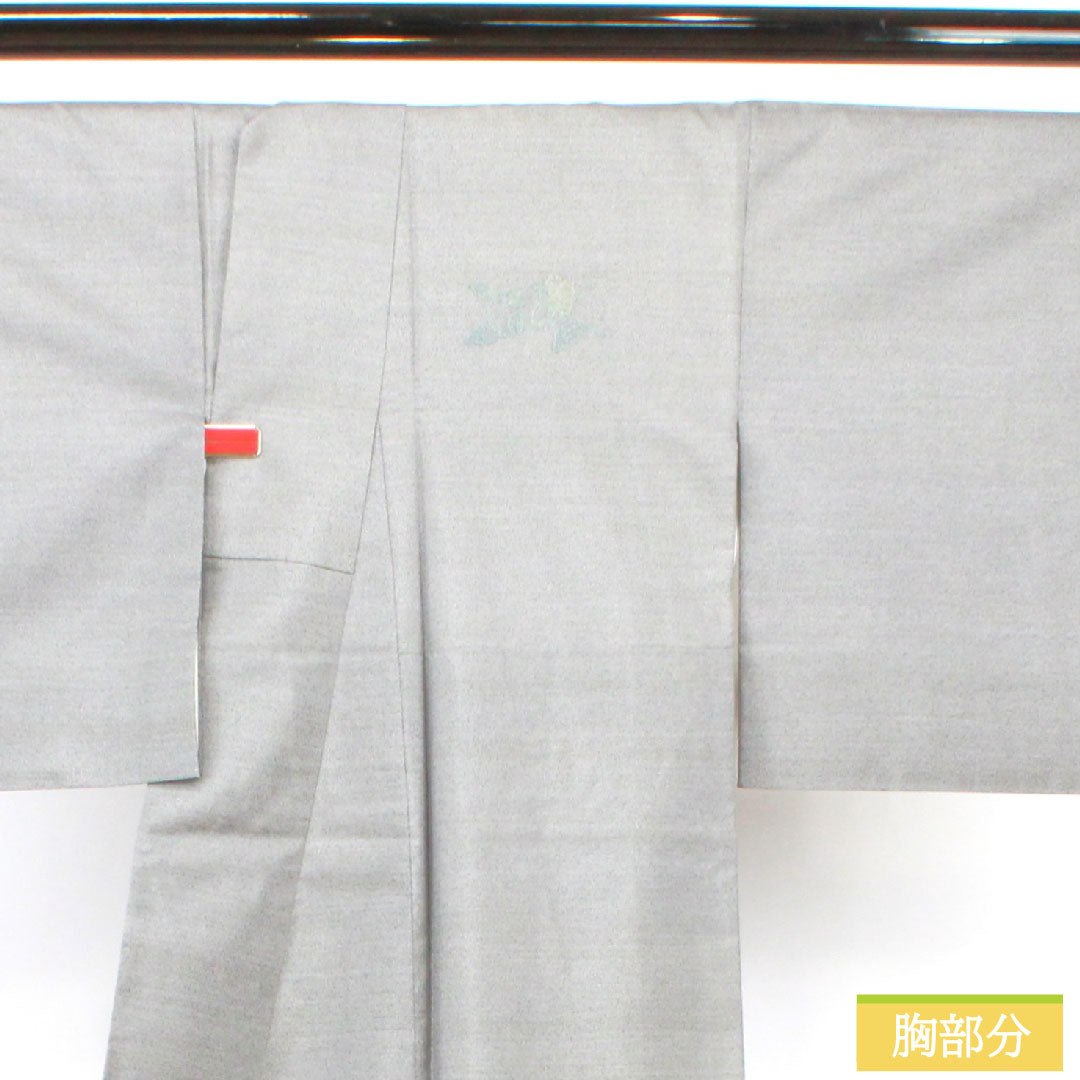 訪問着 正絹 袷 身丈162.5cm 裄丈66.5cm 錫色（すずいろ） 大島紬地 刺繍 抽象模様 Sランク グレー系 1112004582422