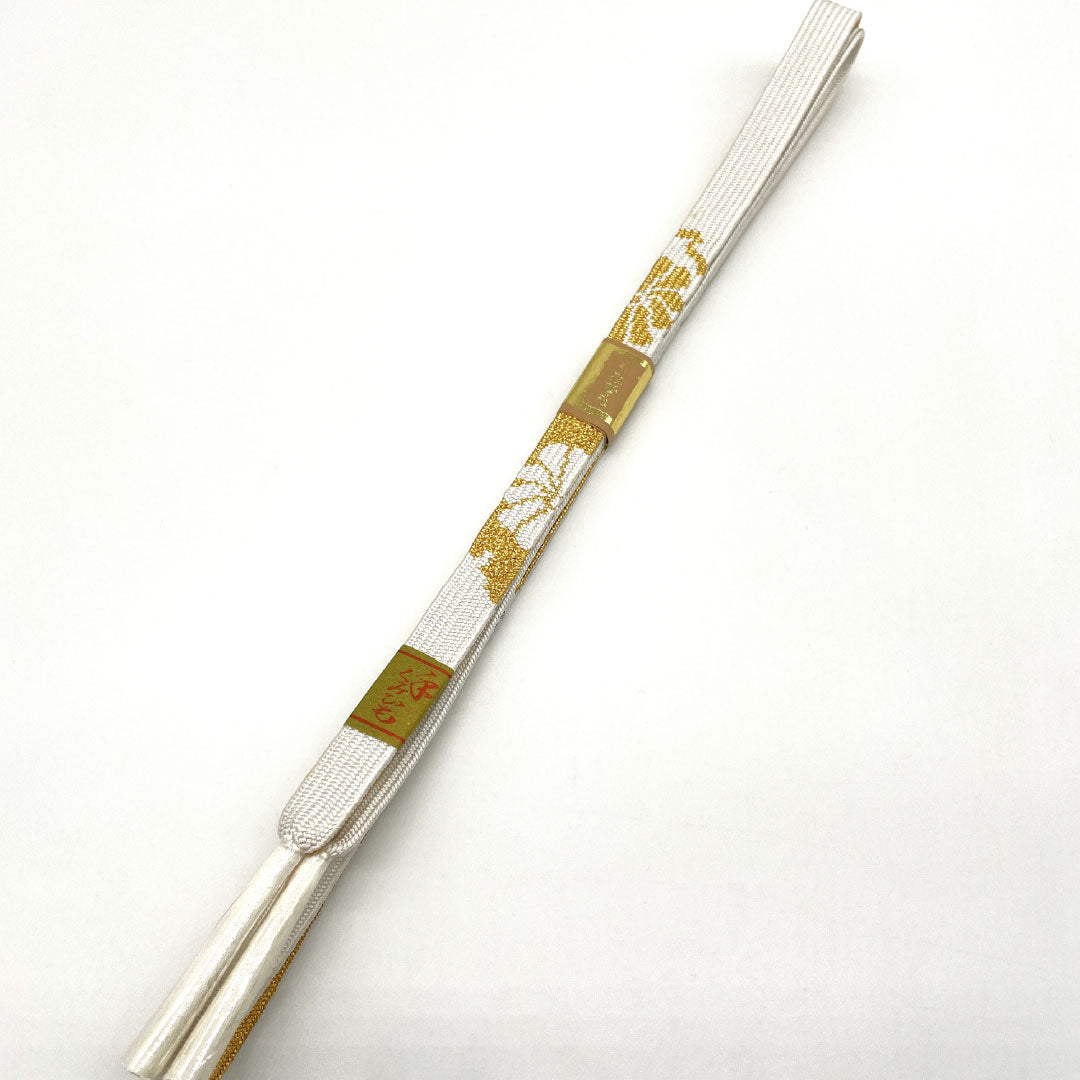 (Like new) Pure silk obijime and obiage set, Grade A, for weddings and receptions, includes fan, approximately 158cm long and 1.5cm wide, white, for formal kimono. Product number: 1141000033311