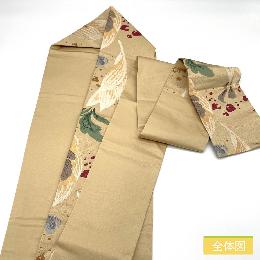 Nagoya Obi, Tokyo White Brown (Shirachairo), Hakuryoen Oba, Abstract Floral Design, 364cm Long, Pure Silk, S-Rank, Full Length, Casual, Beige, Item Number: 1124007662325, Nagoya Style