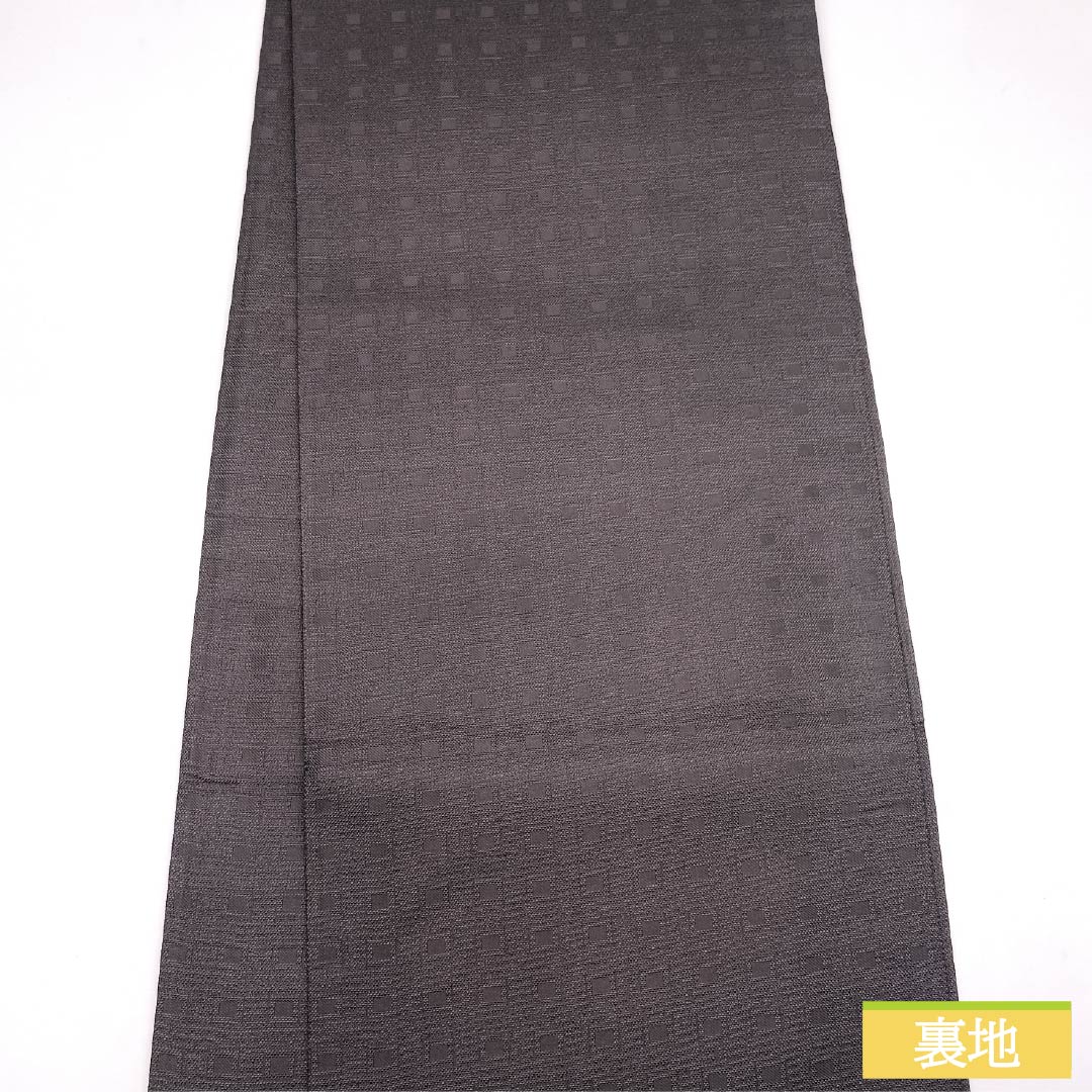 Fukuro Obi (Sash) - S-Rank, Pure Silk, Ink-Colored (Sumi-iro), Square and Polka Dot Pattern, 460cm Long, Pointed Pattern, Casual, Brown, Item Number: 1123015722414