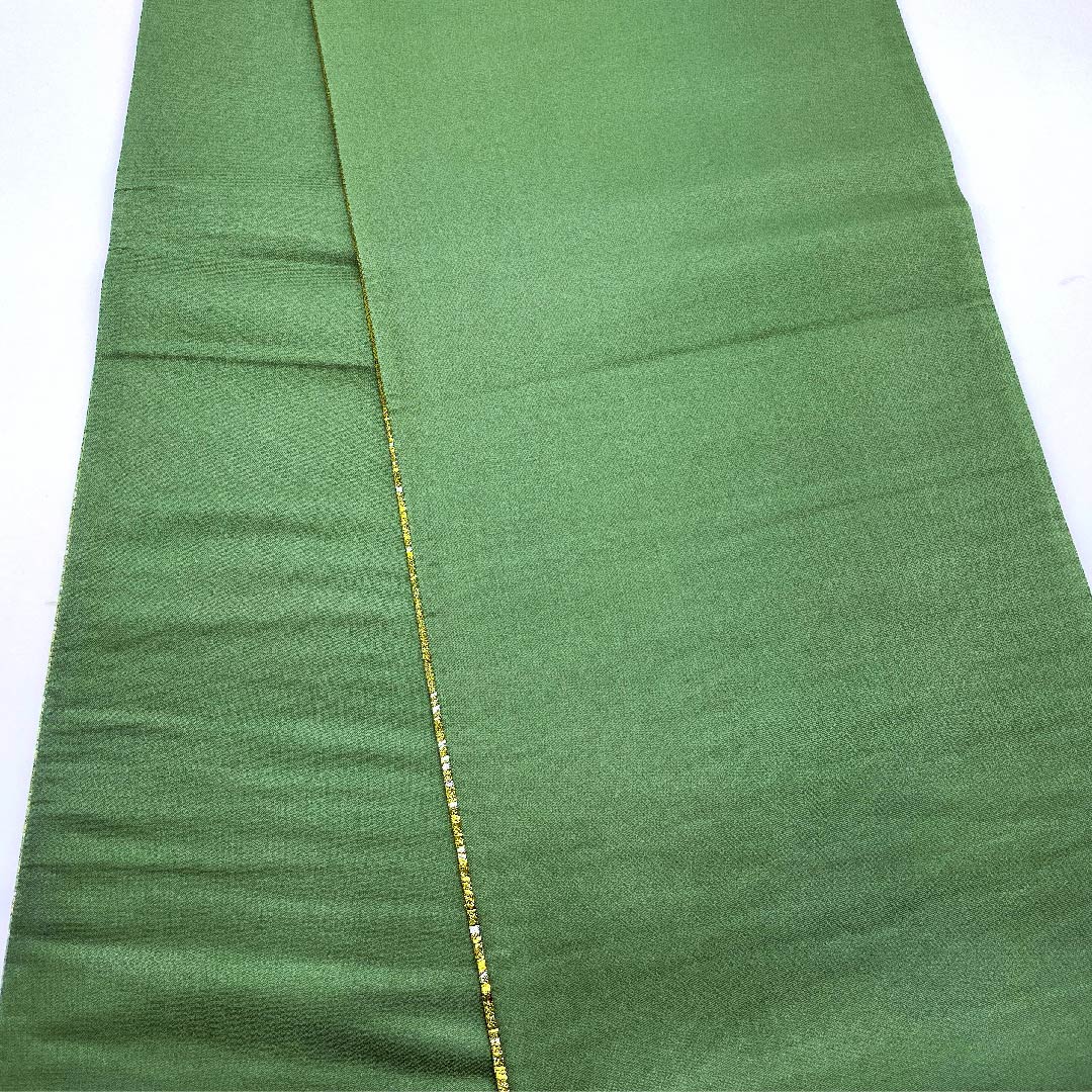 Fukuro Obi (Japanese sash) in pine-nezu color, with horizontal waves, 420cm long, pure silk, S rank, six-pass, semi-formal, green, 1123005822319