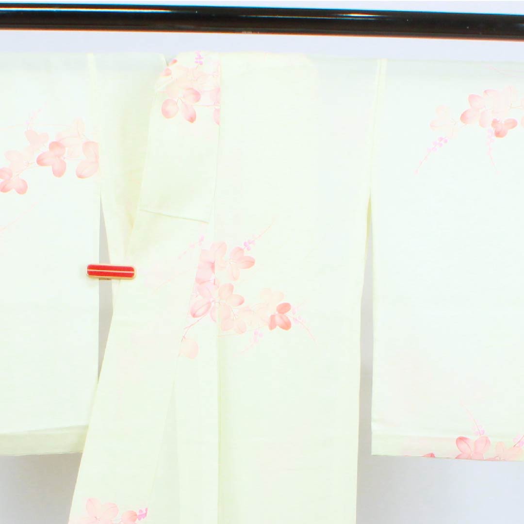 Summer pure silk komon length 157.5cm sleeve length 64.5cm white lily colored bush clover silk B rank cream color 1132000044315