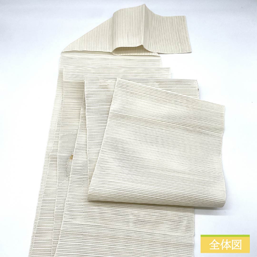Nagoya obi, pure silk, off-white, summer obi, bamboo fence, hidden placket, obi length 370cm, S rank, point pattern, formal, cream, 1124008322315, pine needle style