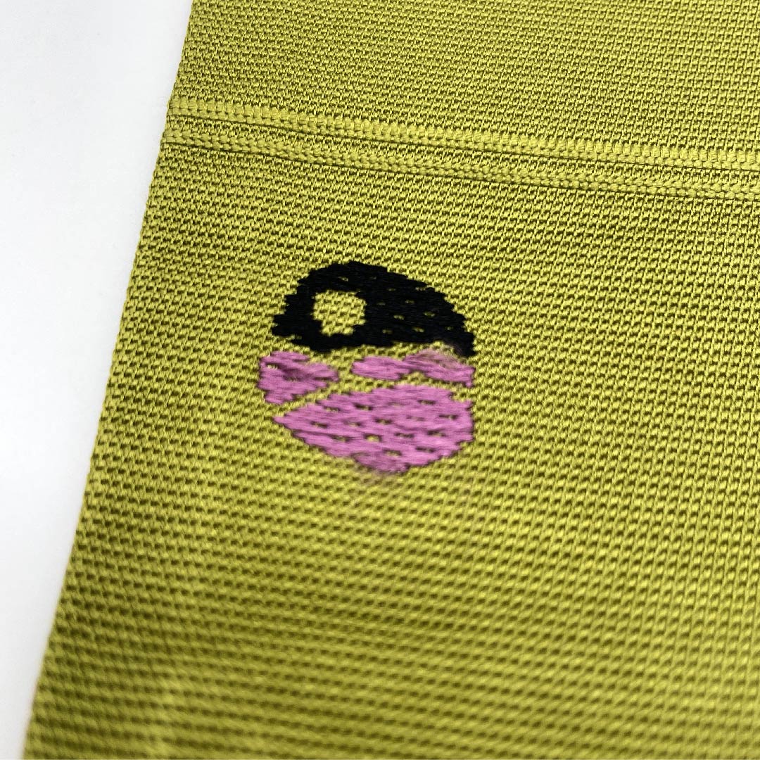 [Unhemmed] Half-width obi, polyester, S-rank, Kuchibairo (dead leaf color), Shuan-iro (vermilion), solid color, Obi length 382cm, Green family, 1125001132319