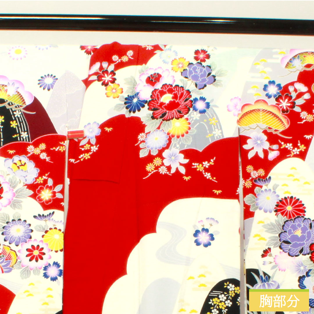 Furisode, pure silk, length 171cm, sleeve length 65cm, lined, Kyoto Yuzen, floral pattern, Seigaiha, mandarin ducks, S rank, gradation style, 1113001802699