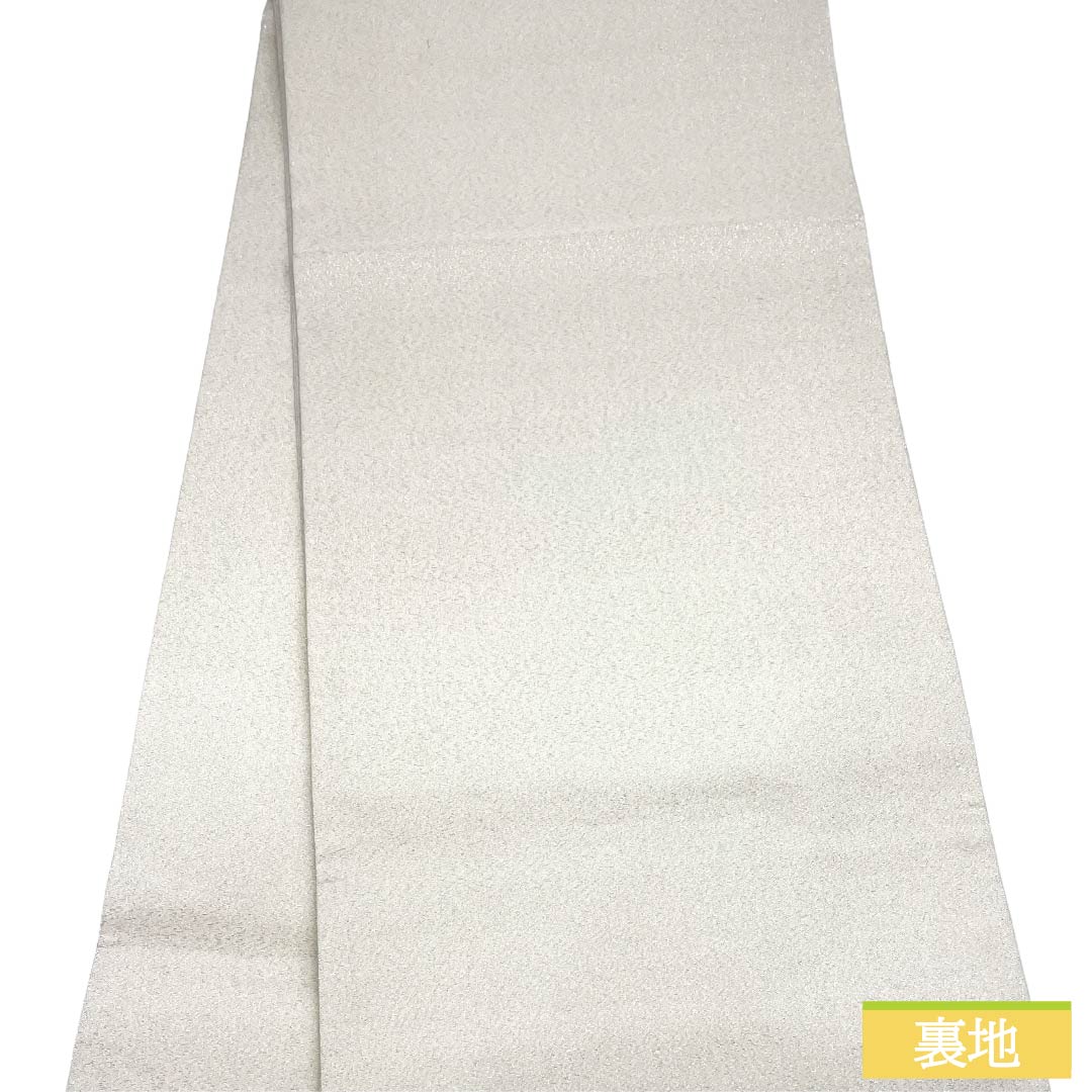 袋帯 正絹 Aランク 生成り色（きなりいろ） 蘇州刺繡 綴れ地 風景模様 銀糸 帯丈468cm ポイント柄 セミフォーマル 白系 1123017533411