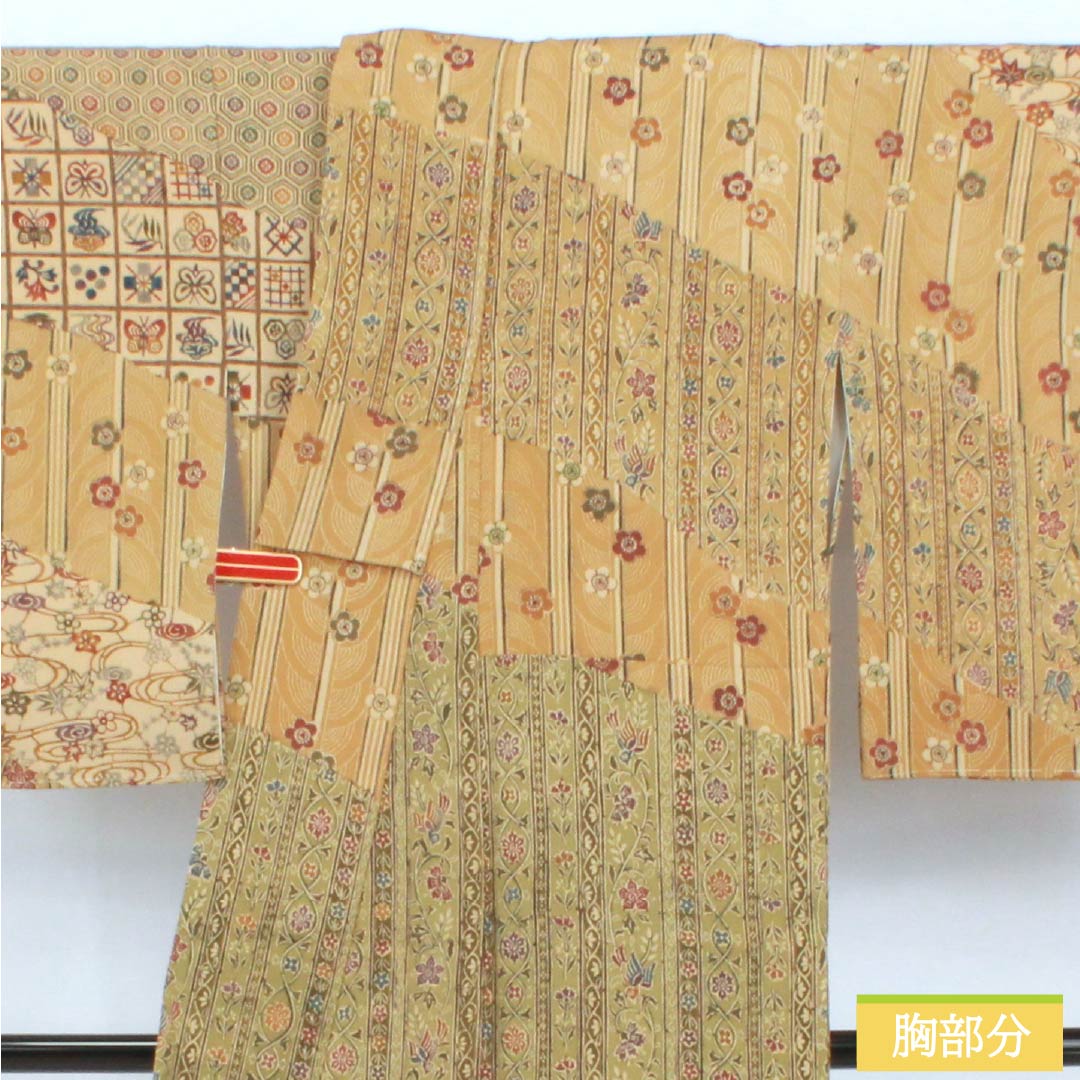 訪問着 正絹 Sランク 袷 身丈161.5cm 裄丈64.5cm 土布色（トウプースーいろ） 小麦色（こむぎいろ） 京紅型 型染 玄匠 古典柄 ベージュ系 1112007622425