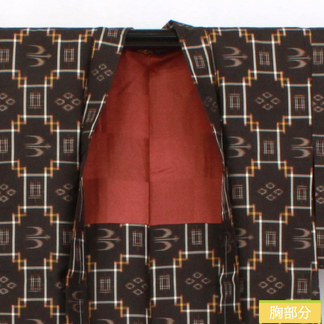 Haori (Japanese traditional kimono jacket) - Polyester, S-rank, Length 73cm, Sleeve Length 62cm, Chestnut-colored, Ryukyu pattern, Tsumugi fabric, Lined, Brown, 1117001292914