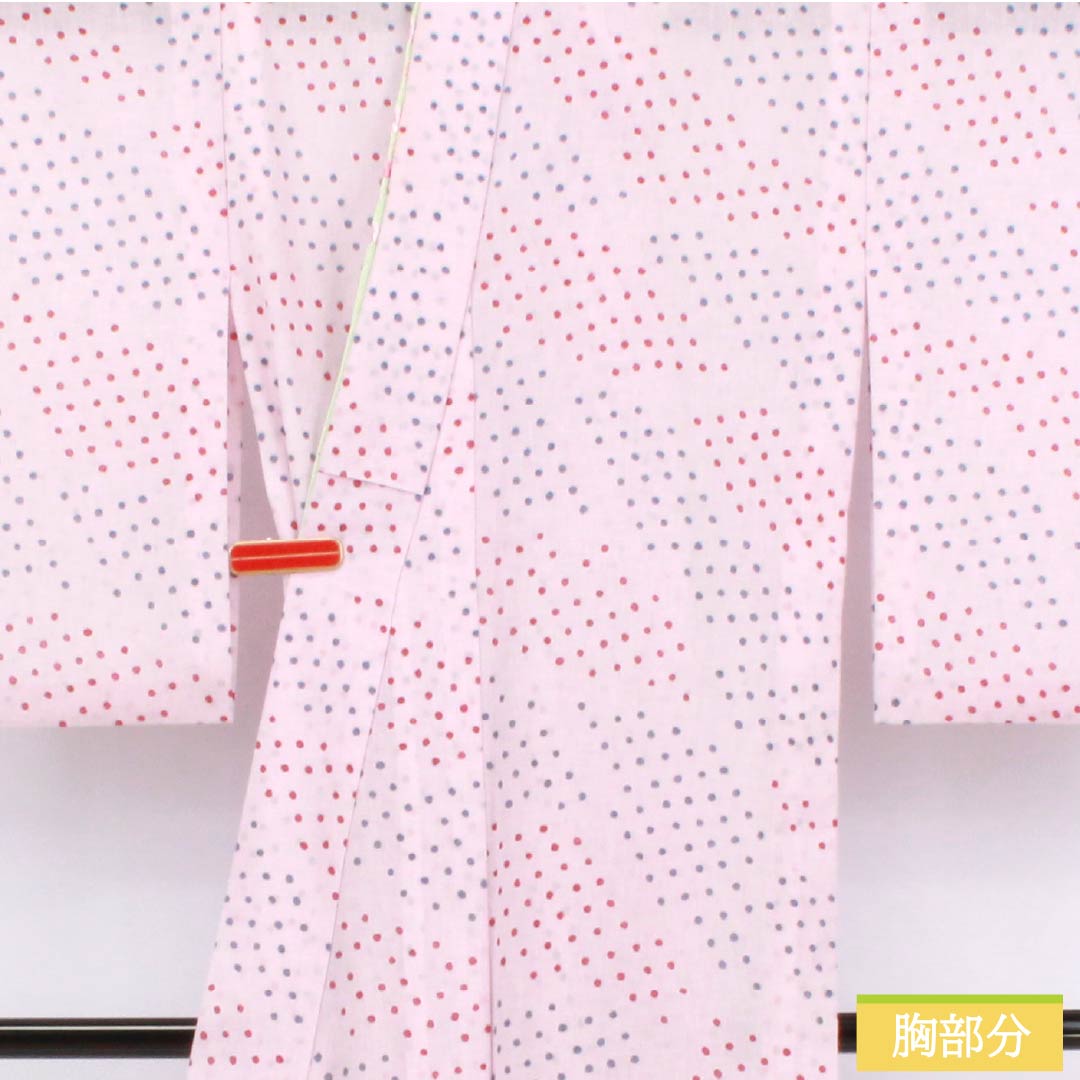Summer kimono, polyester, small pattern, length 158cm, sleeve length 64cm, white plum blossom color (shiraumeiro), polka dot pattern, embroidered, washable, gauze, S rank, pink, product number 1132002562313