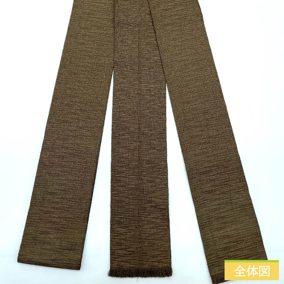 （未仕立）角帯 正絹 苦色（にがいろ） 幾何学模様 帯丈368cm 幅9cm Aランク 茶系 1134000253914