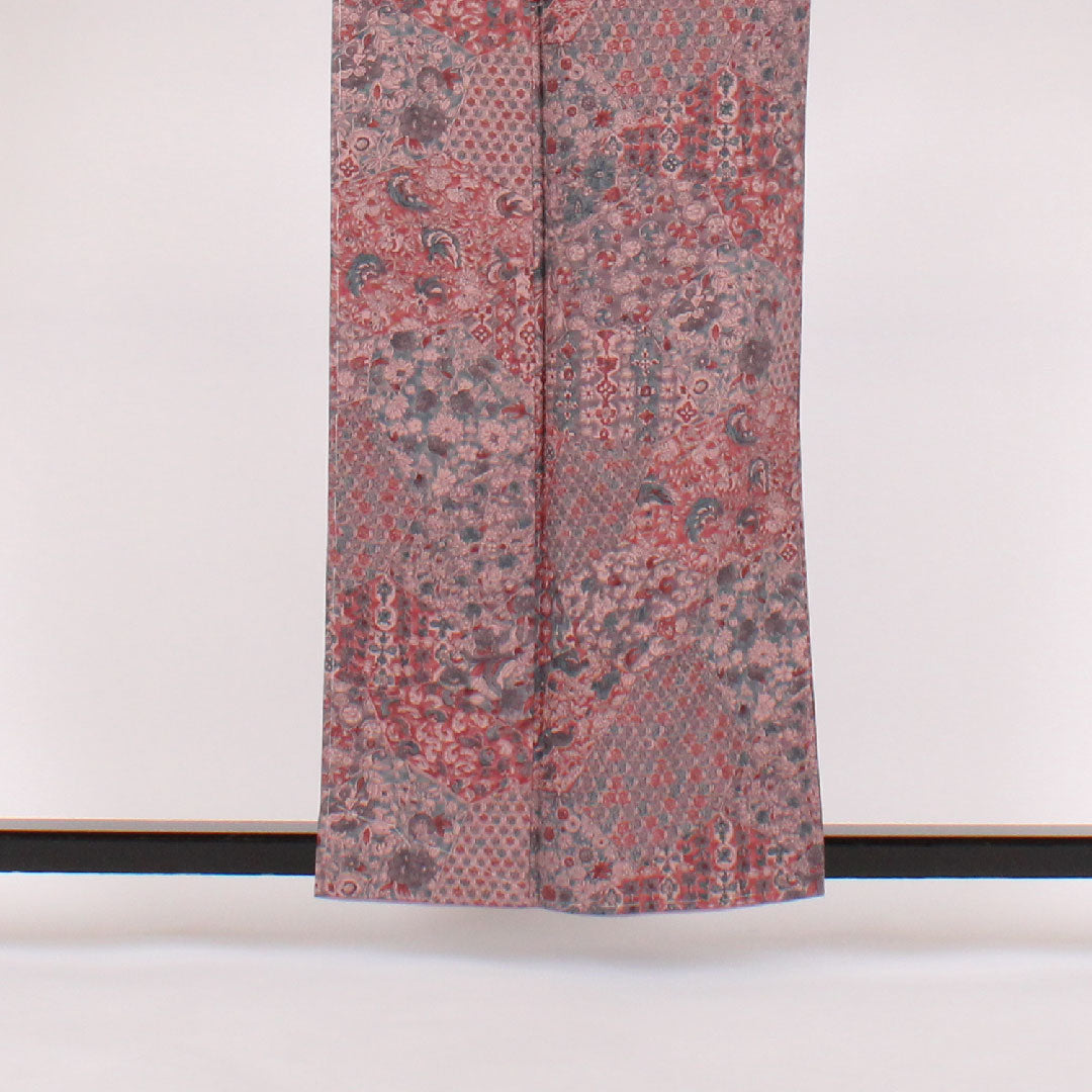 小紋 身丈160cm 裄丈64cm 袷  更紗柄 正絹 Sランク 紫系 1115000202320