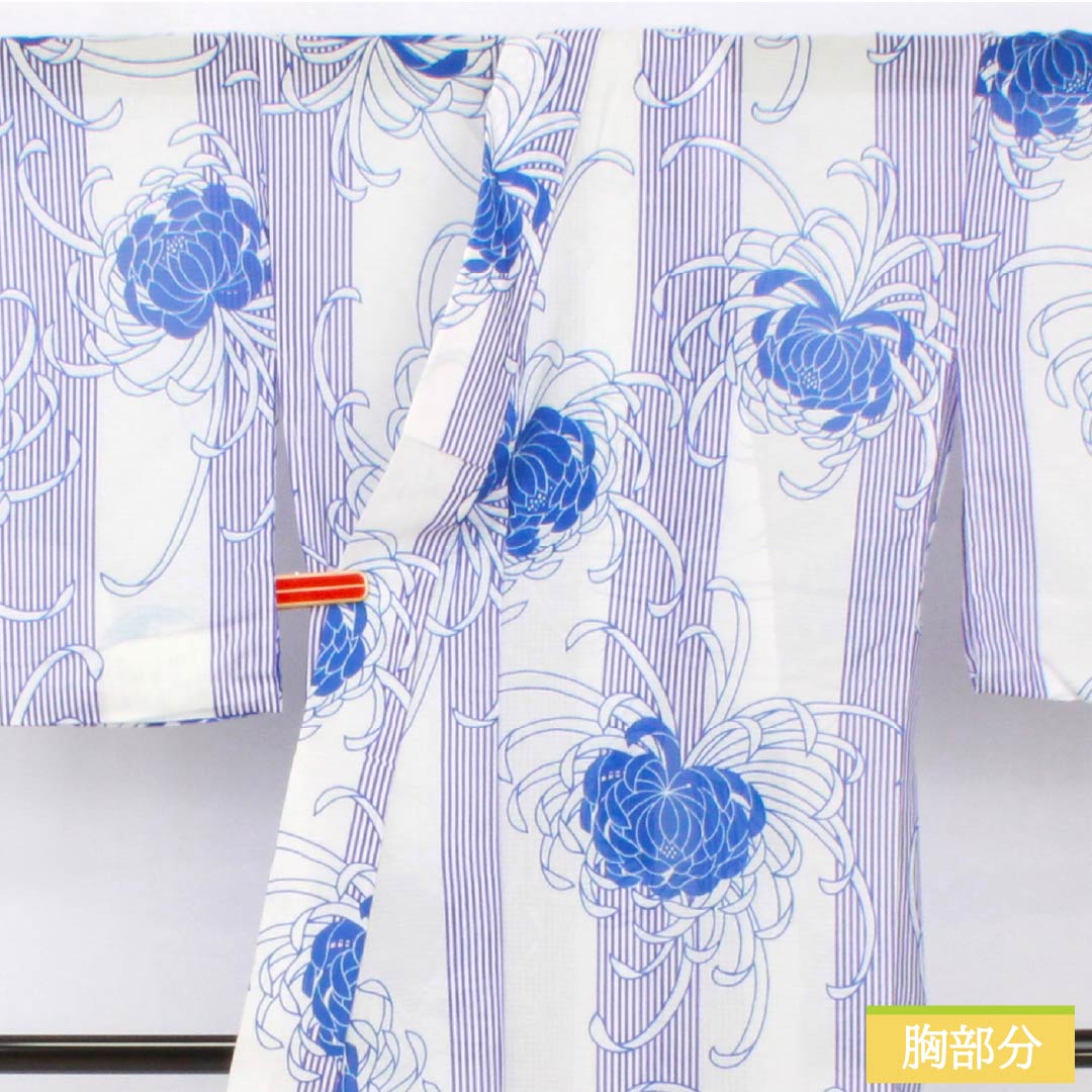 （新品未使用品） 浴衣 ポリエステル 身丈167cm 裄丈65.5cm NEWランク 単衣 白系 白色（しろいろ） 糸菊 経縞 1118005761511