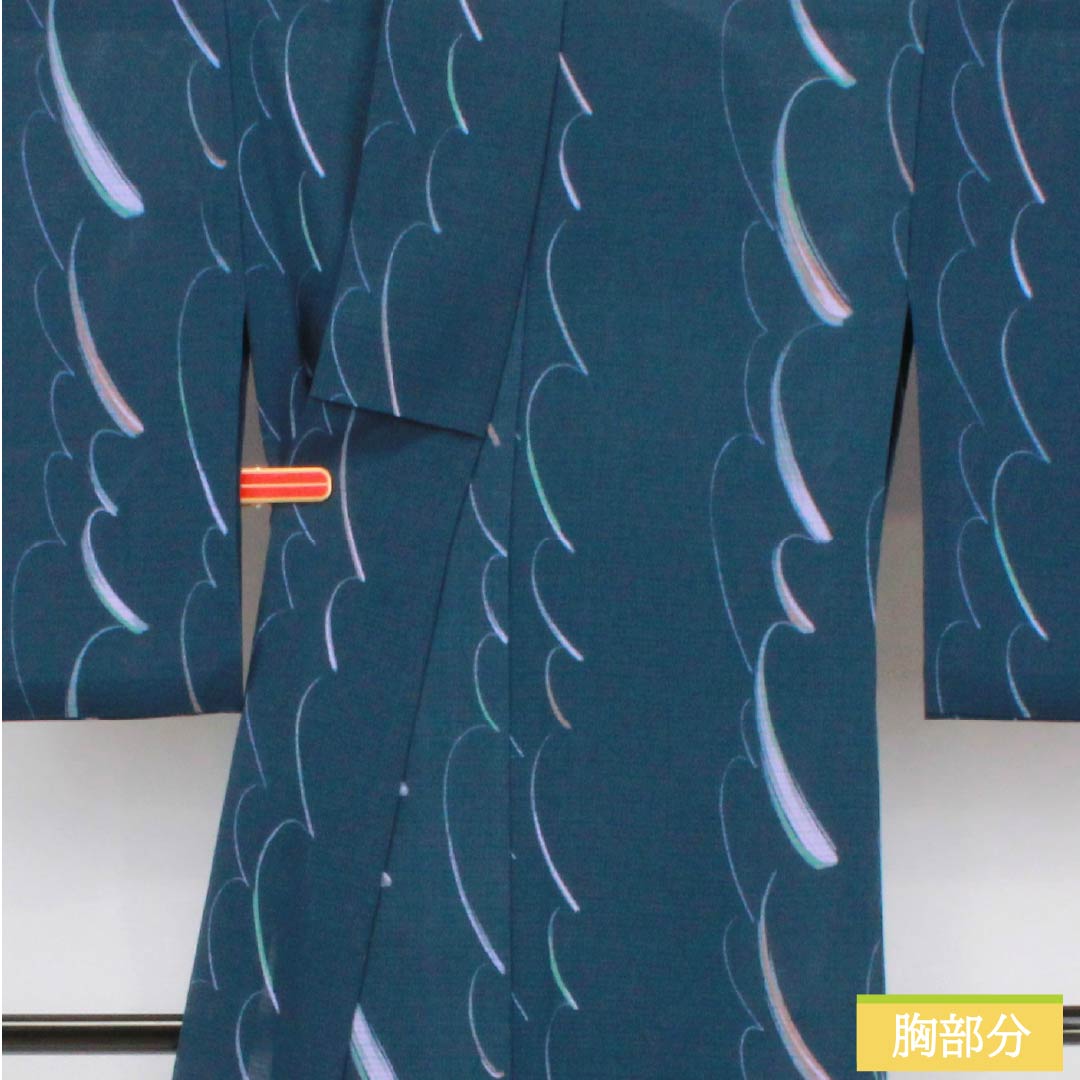 Summer kimono, polyester, komon (small pattern), length 168cm, sleeve length 66cm, navy iron color (kontetsuiro), abstract pattern, washable, ro (ro silk), rank A, navy blue, product number 1132002643518