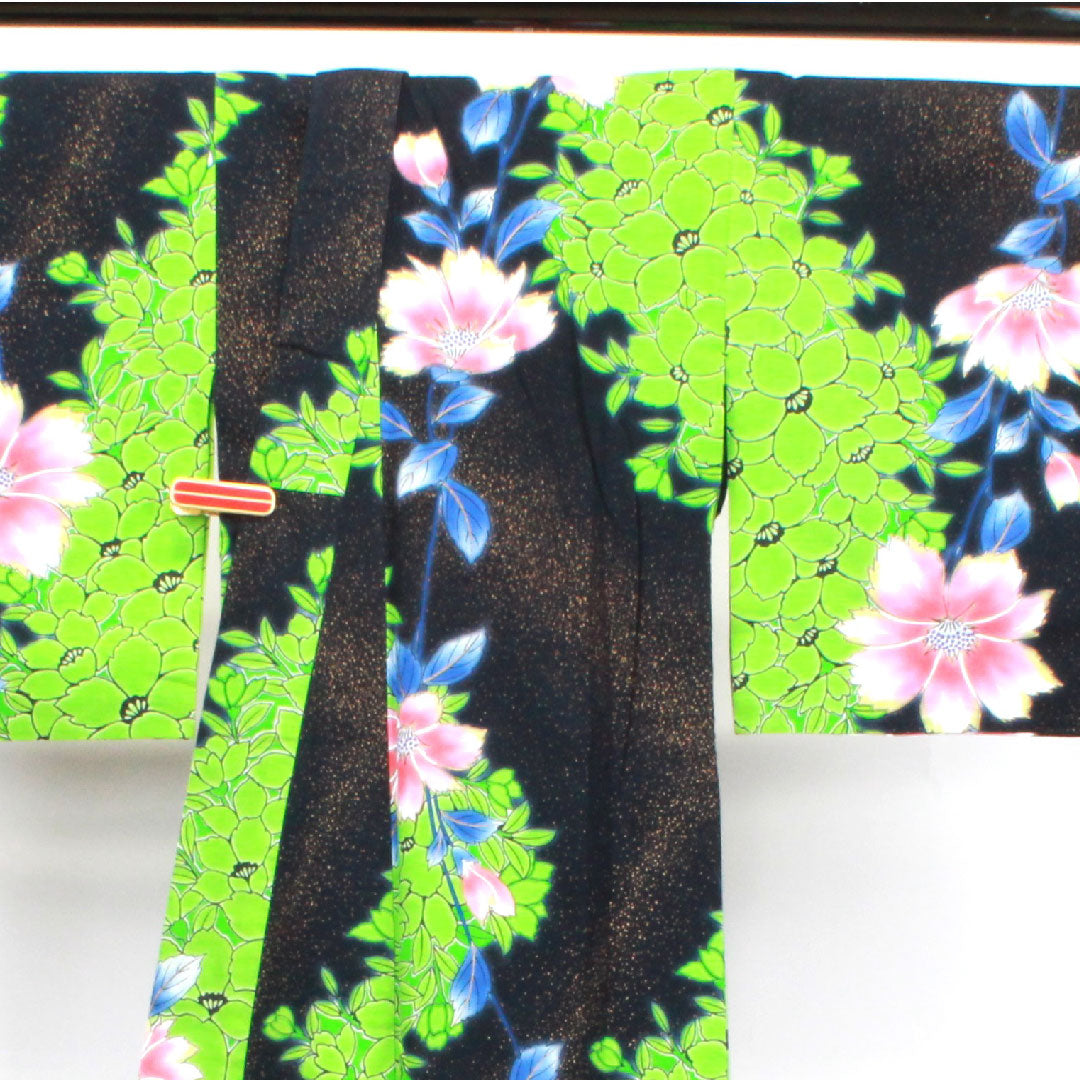 Yukata, floral pattern, cotton, S rank, single layer, length 159.5cm, sleeve length 65cm, black, 1118003332310