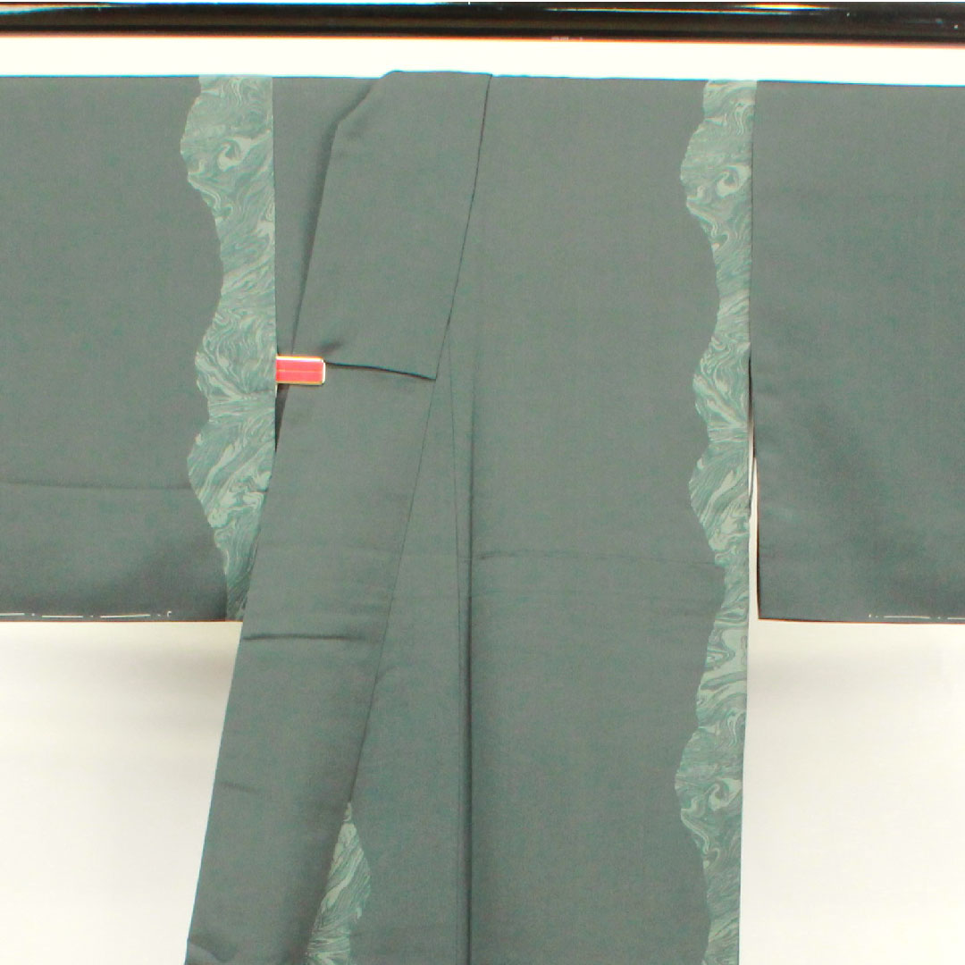 訪問着 袷 身丈151cm 裄丈61.5cm 鉄鼠色 流水 正絹 Aランク グレー系 1112002553222
