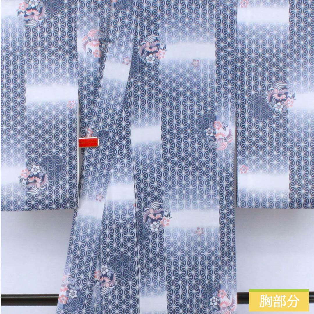 Summer kimono, polyester, small pattern, length 149cm, sleeve length 62cm, iron grape color (tebutsubudouiro), hemp leaf pattern, classic, washable, ro, rank A, navy blue, product number 1132002633118