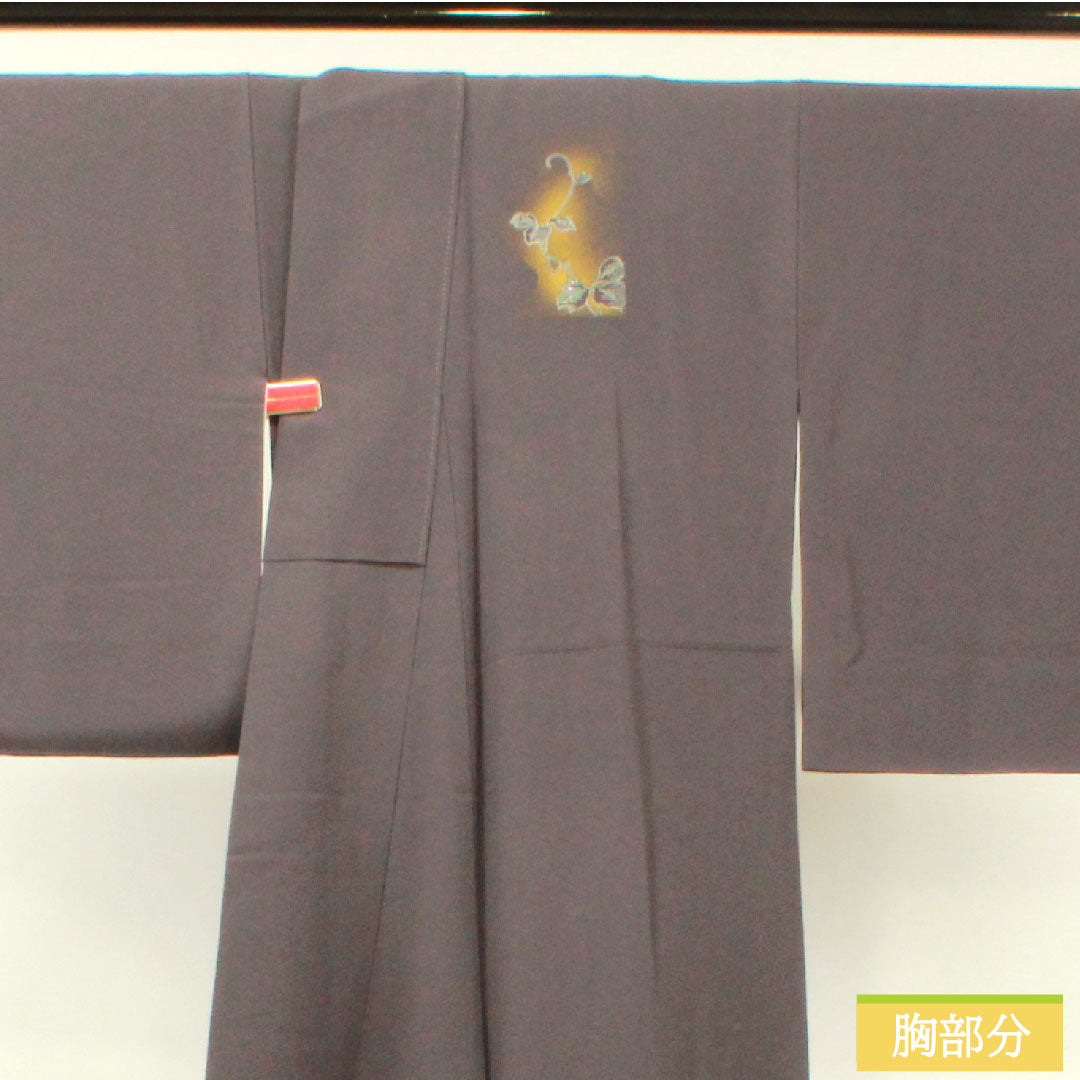 Homongi, pure silk, lined, length 161cm, sleeve length 66.5cm, dark blue, Kyo-Yuzen, butterfly, ivy, flowing water, S rank, gray, 1112004162422