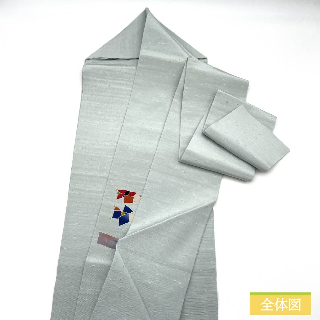 名古屋帯 正絹 Aランク 藍白色（あいじろいろ） ひげ紬 染め帯 童 帯丈368cm ポイント柄 カジュアル 水色系 1124009623324 名古屋仕立て