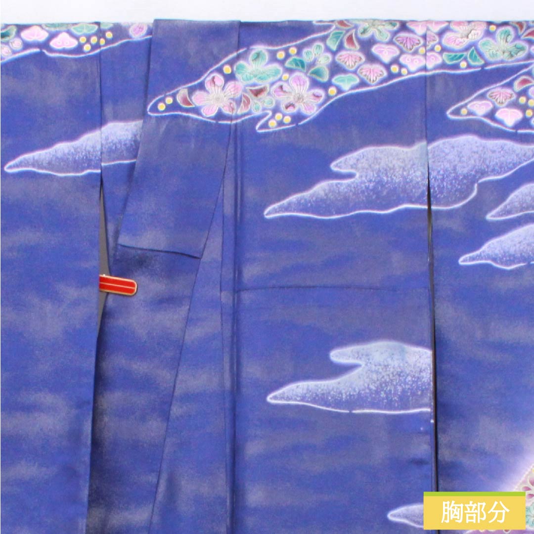 振袖 正絹 Sランク 身丈172.5cm 裄丈68cm 袷 青紫色（あおむらさきいろ） 銀通し 辻が花 遠山 ソフトガード加工 紫系 1113002552620