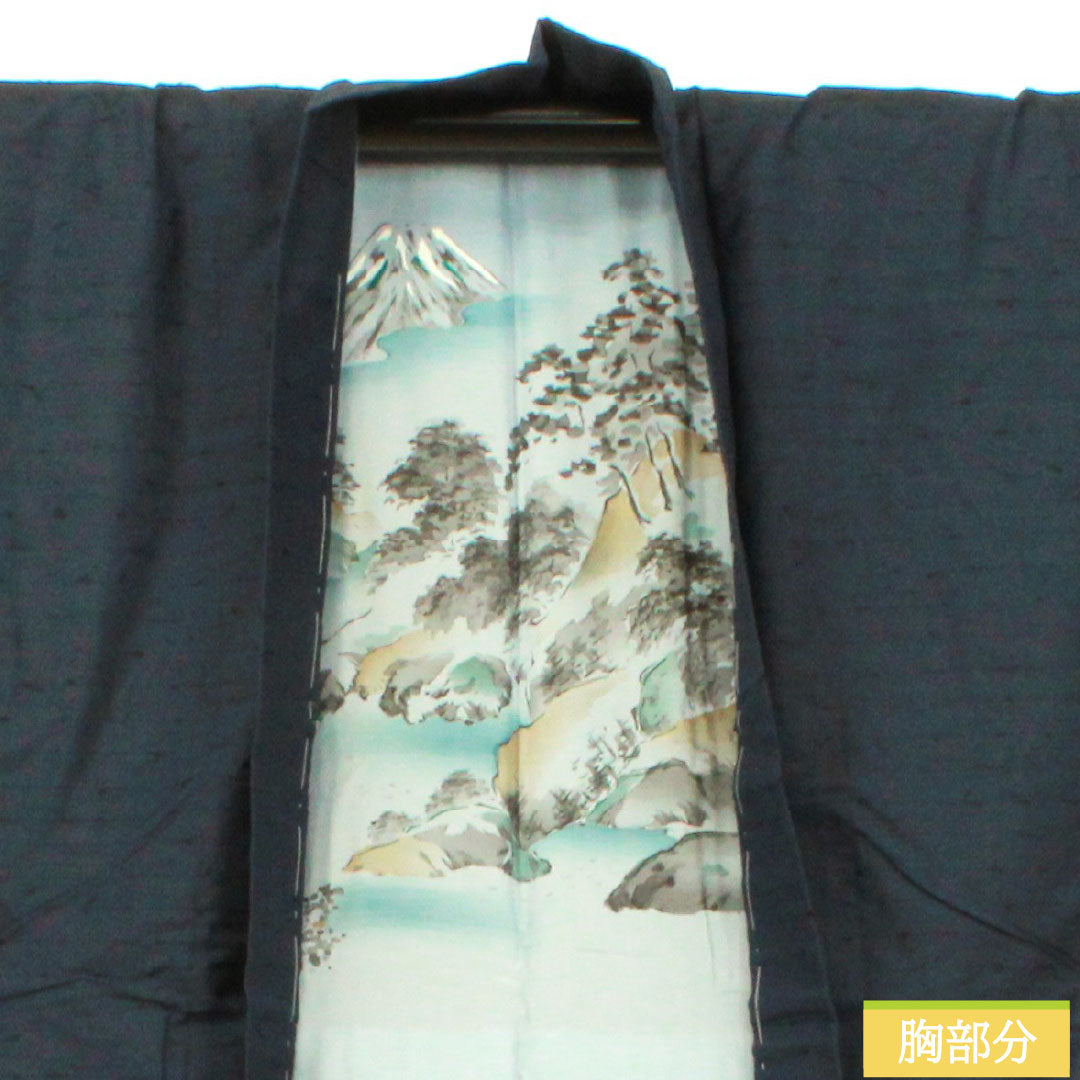 男物 正絹 Aランク 身丈101cm 裄丈73cm 濃紺色（のうこんいろ） ひげ紬 しつけ糸付き 紺系 1119001613118