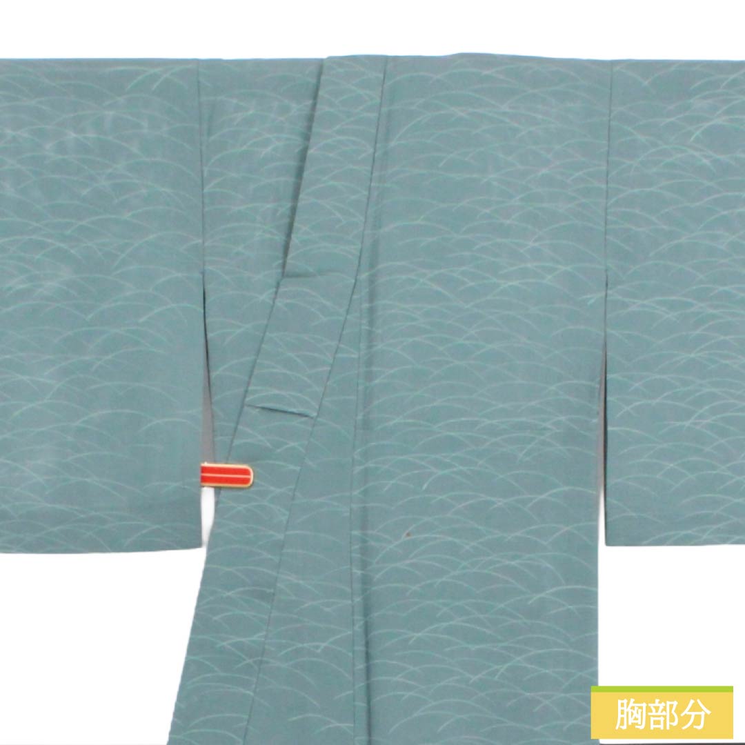 夏物 正絹 小紋 Aランク 身丈157cm 裄丈62cm 浅葱鼠色（あさぎねずいろ） 露芝 絽 緑系 1132004713319