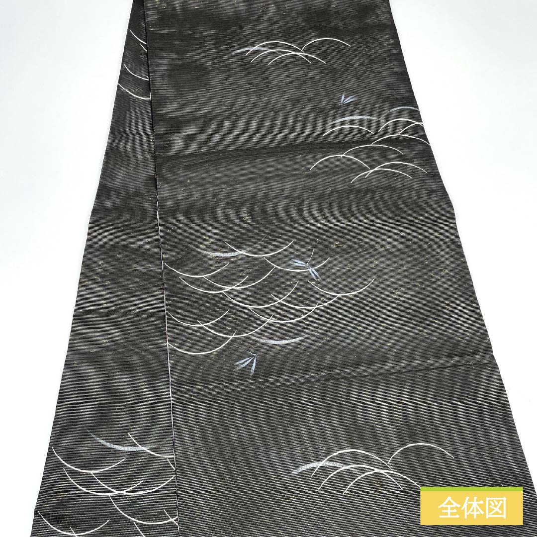 Nagoya obi, pure silk, reversible, lattice pattern, cherry blossom pattern, summer obi, obi length 370cm, S rank, full length, semi-formal, black, 1124006802310, open style