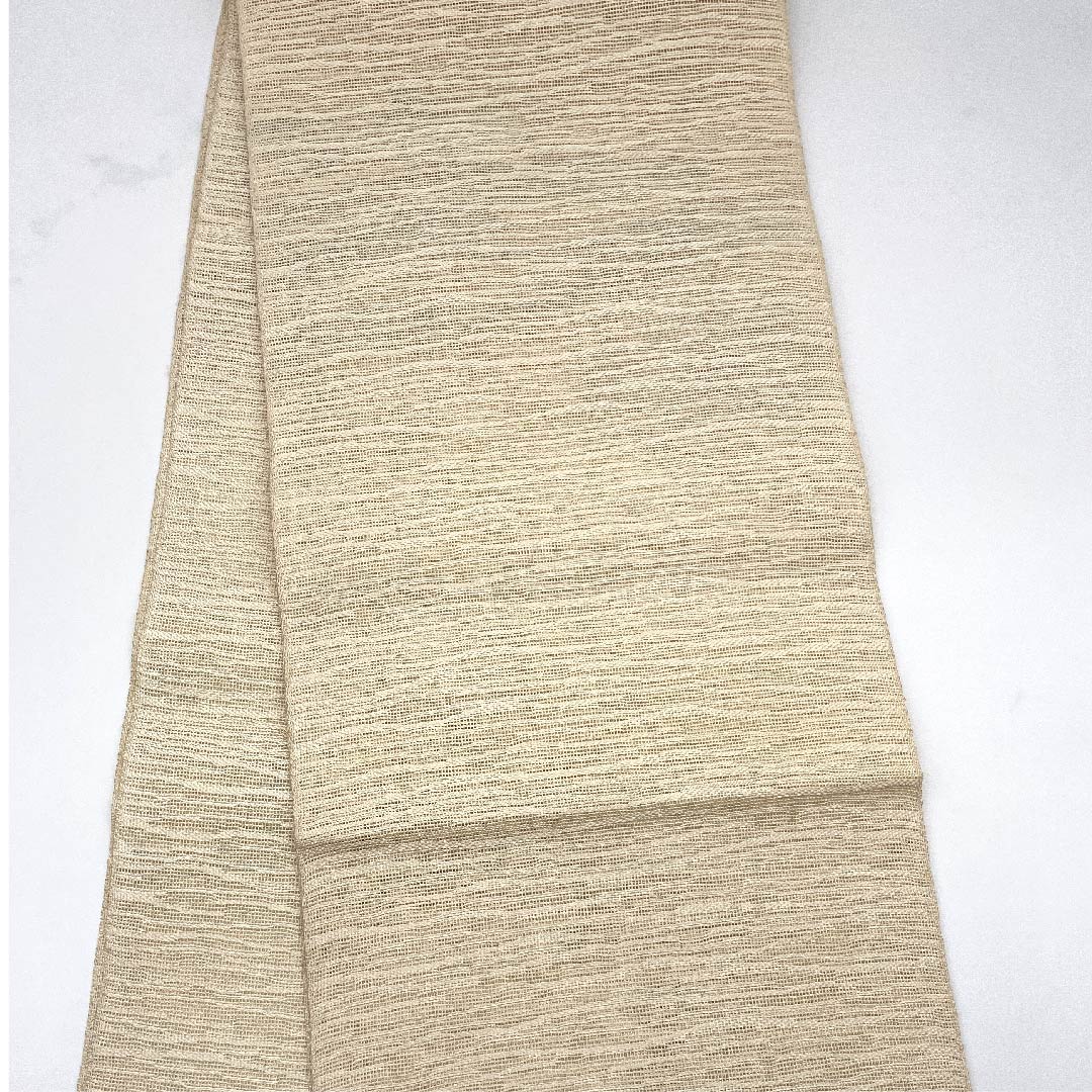 名古屋帯 東京白茶色 夏帯 紗 抽象模様 帯丈370cm 正絹 Aランク ポイント柄 カジュアル ベージュ系 1124004273325  開き仕立て