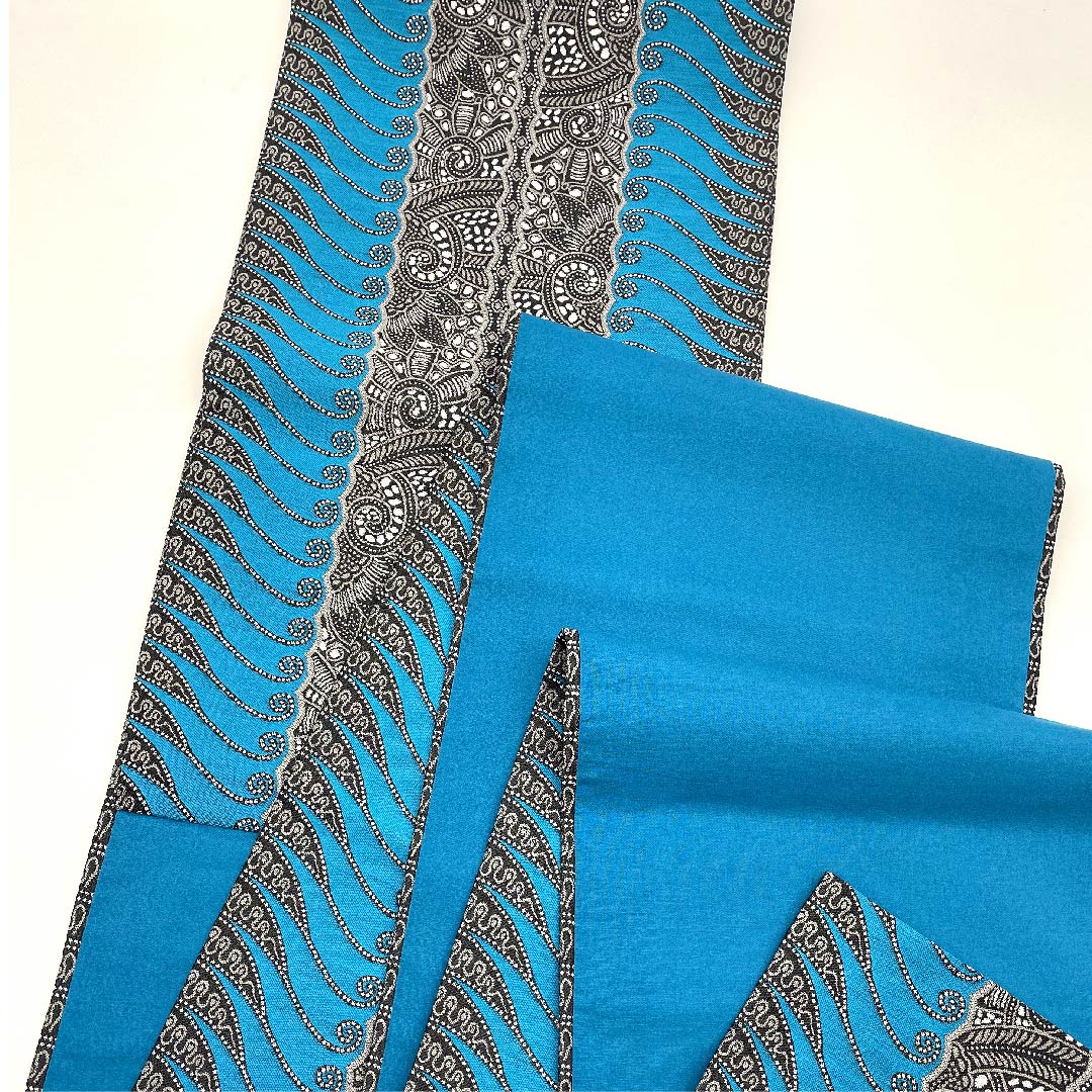 Nagoya obi, vibrant colors, geometric pattern, paisley pattern, obi length 375.5cm, pure silk, S rank, full length, casual, blue, 1124005152317, open style