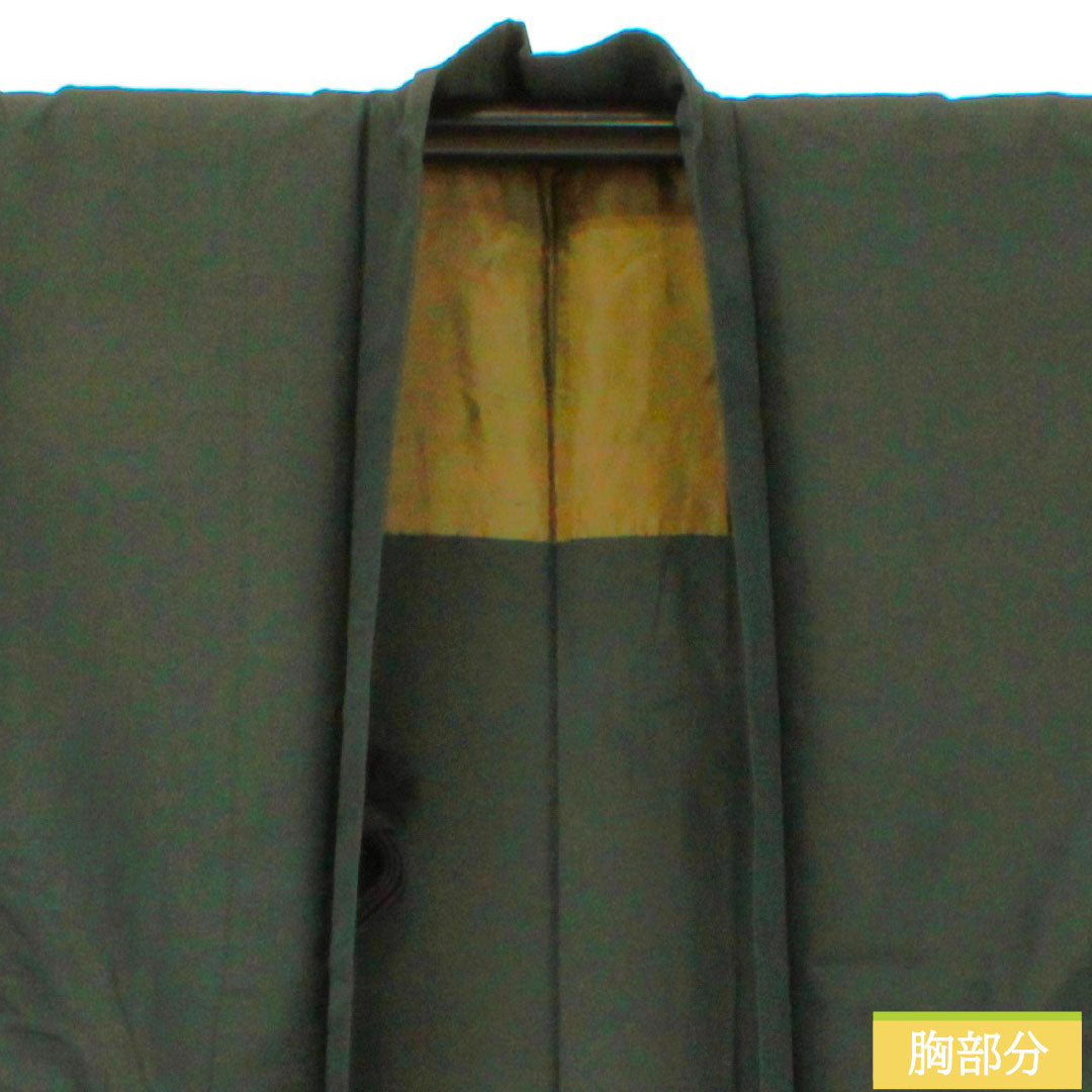Men's silk S-rank kimono, length 88cm, sleeve length 66cm, rusty iron color (sabi-tui), green tsumugi fabric, product number 1119001642119