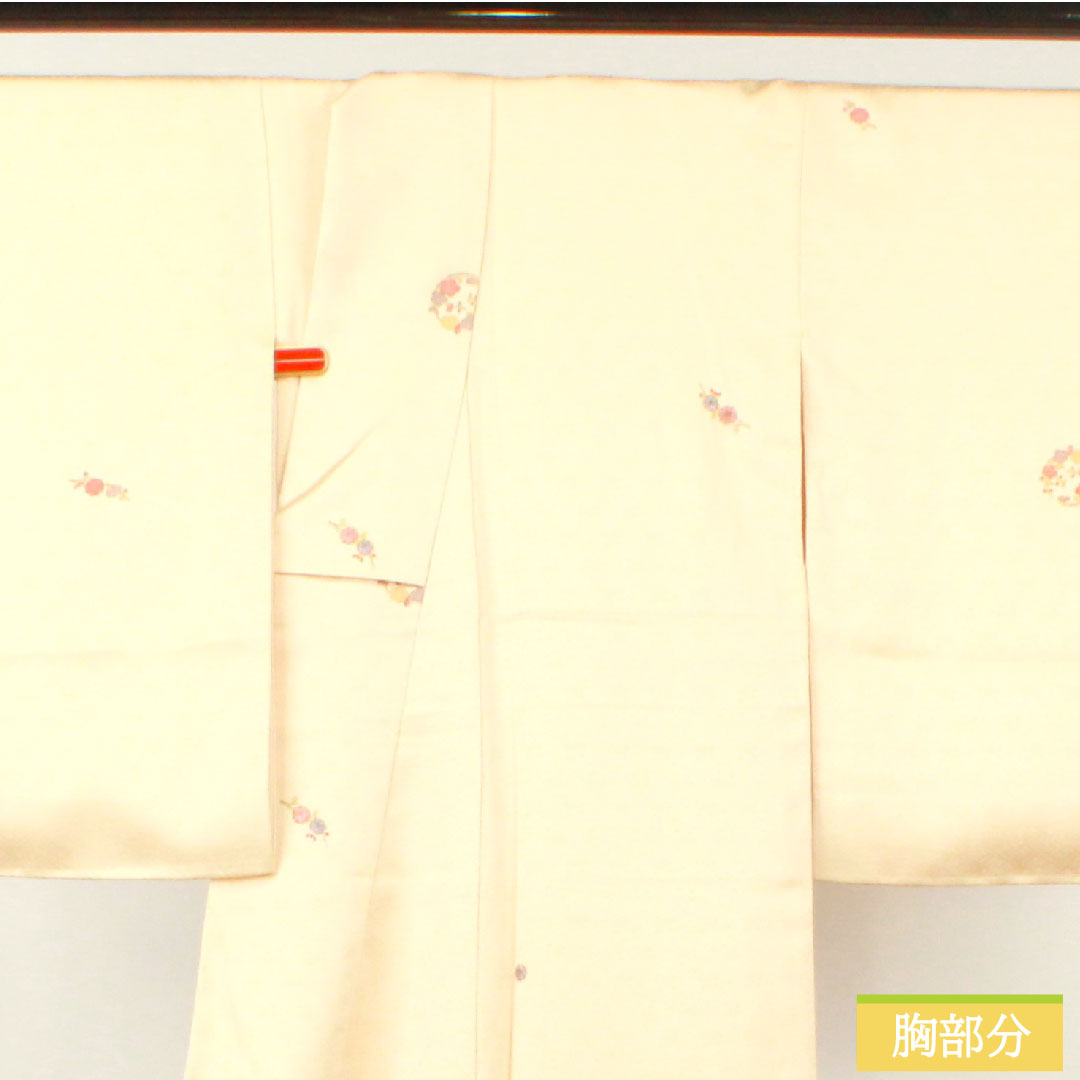 小紋 正絹 身丈162cm 裄丈64cm 袷 薄肉色（うすにくいろ） 京友禅 刺繍 Bランク クリーム系 1115004204415
