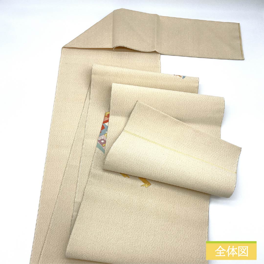 Nagoya Obi, Pure Silk, S-Rank, Phoenix Design, Tapestry Weave, 358cm Long, Gold Accents, Semi-Formal, Pine Needle Pattern, Item Number 1124009542321