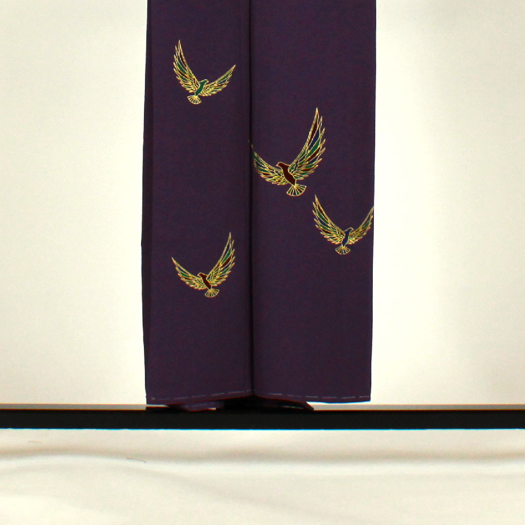 Homongi (formal kimono) Length 154cm Sleeve length 62cm Saito Sansai Kotobukiori Bird pattern Pure silk A rank Purple 1112000883220