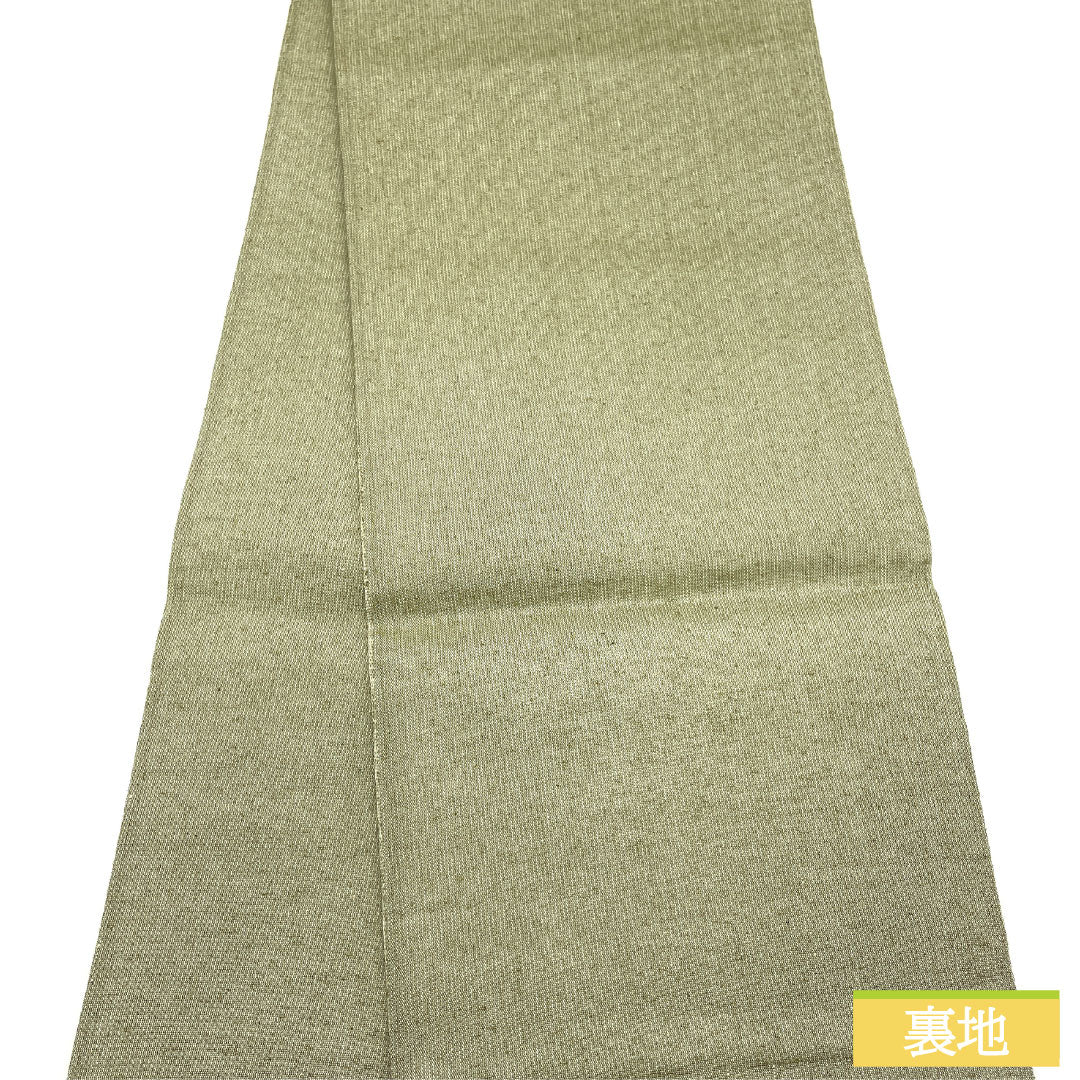Fukuro Obi (Sash), Pure Silk, S-Rank, Comb Weave, Nishijin-ori, Abstract Pattern, Length 472cm, Pointed Pattern, Casual, Green, Item Number 1123016772419
